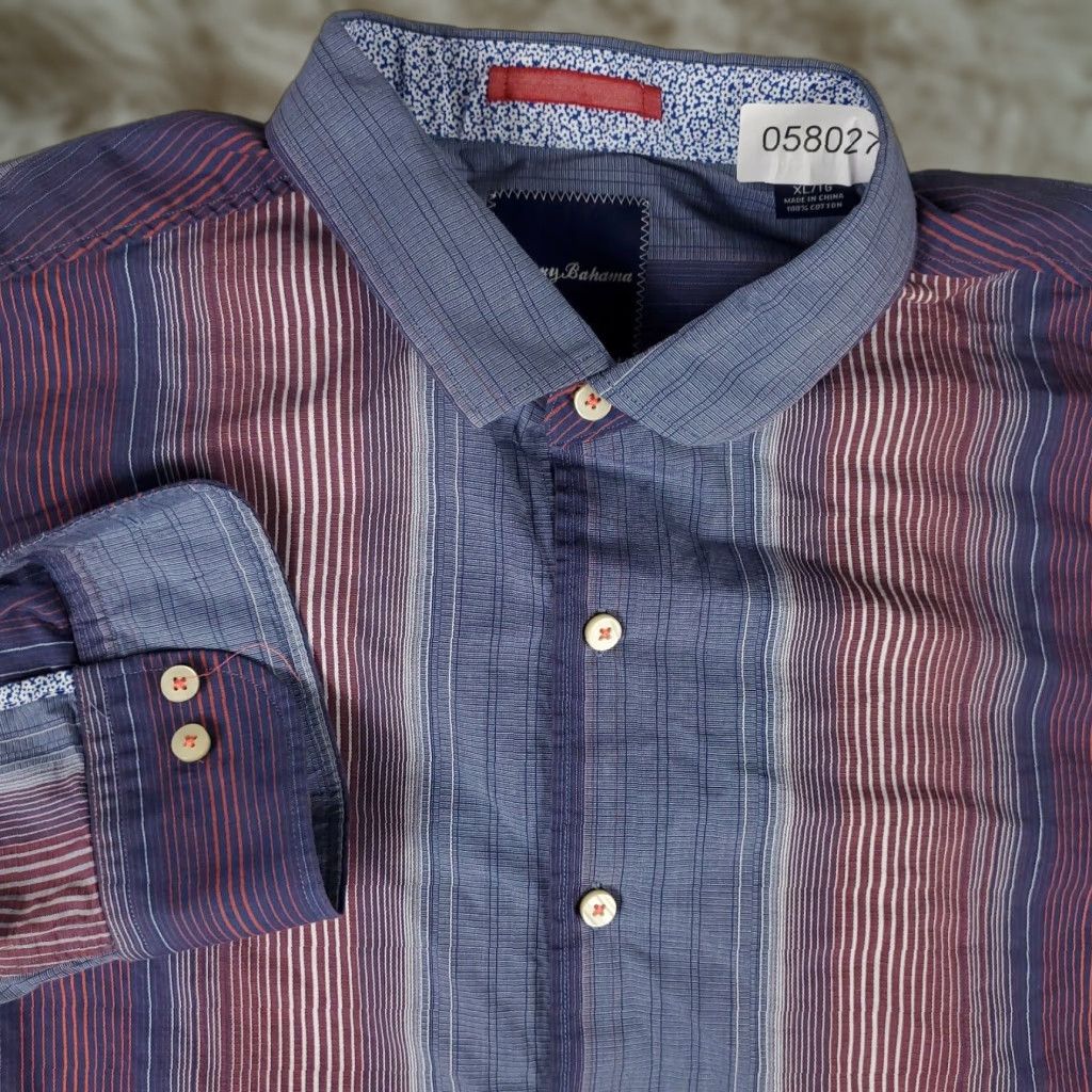 Tommy Bahama Tommy Bahama Shirt Mens XL Blue Striped Cotton Button-Up Long Sleeve Size US XL / EU 56 / 4 - 1 Thumbnail