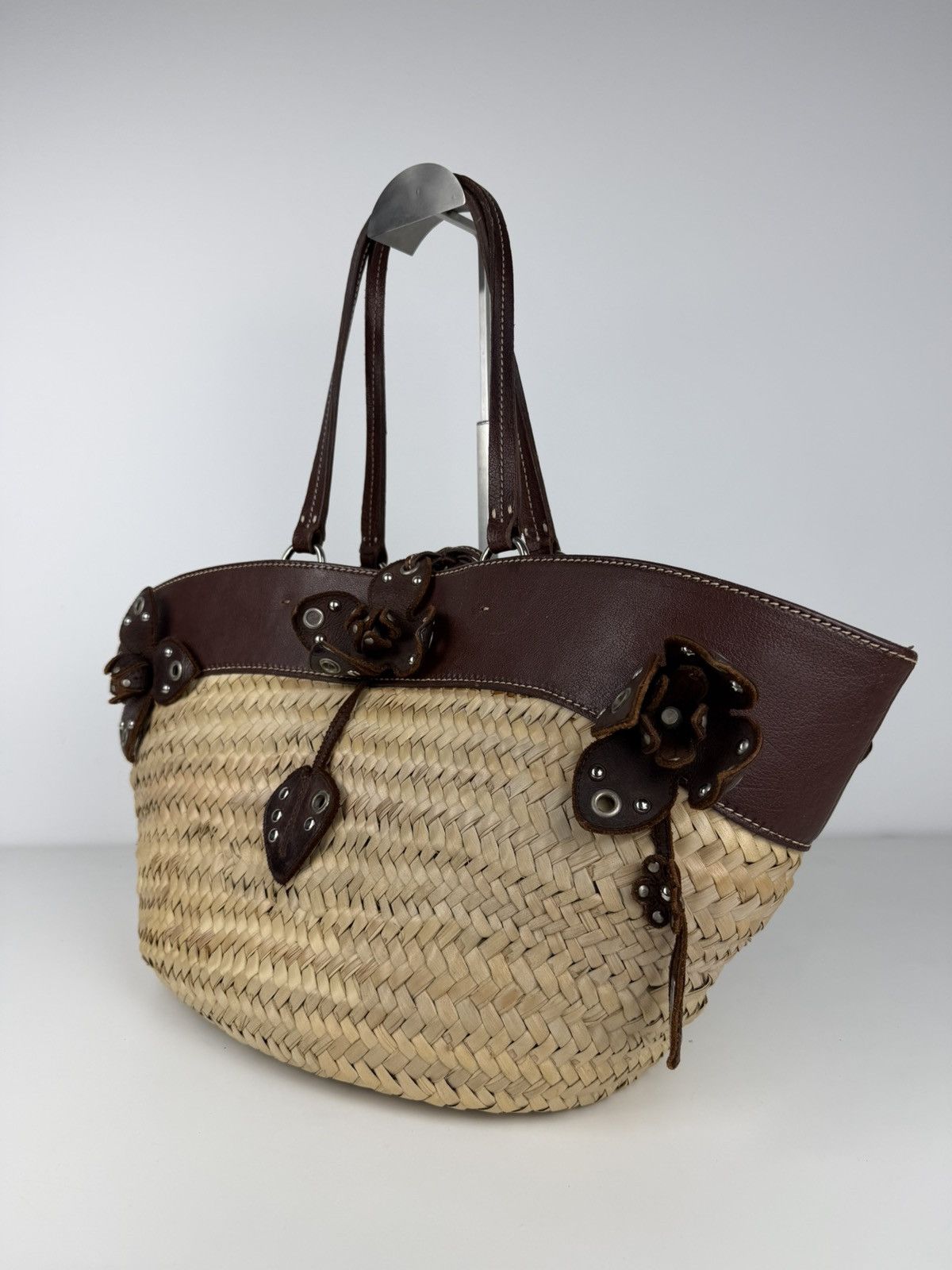 Miu Miu Vintage 90s archive miu miu raffia and leather tote bag Size ONE SIZE - 6 Thumbnail