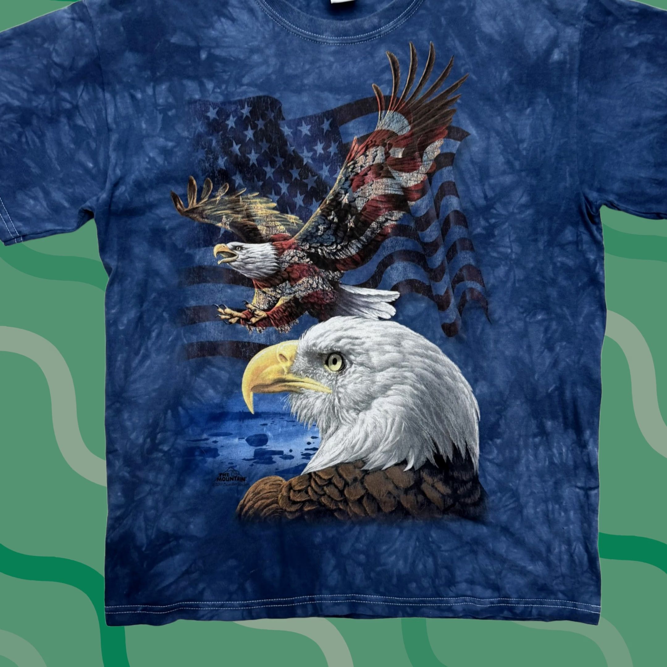 Gildan Gildan Mountain Shirt Mens Medium Blue Eagle American Flag Tie Dye Patriotic USA Crew Neck Short Sleeve Graphic Print Size US M / EU 48-50 / 2 - 1 Thumbnail