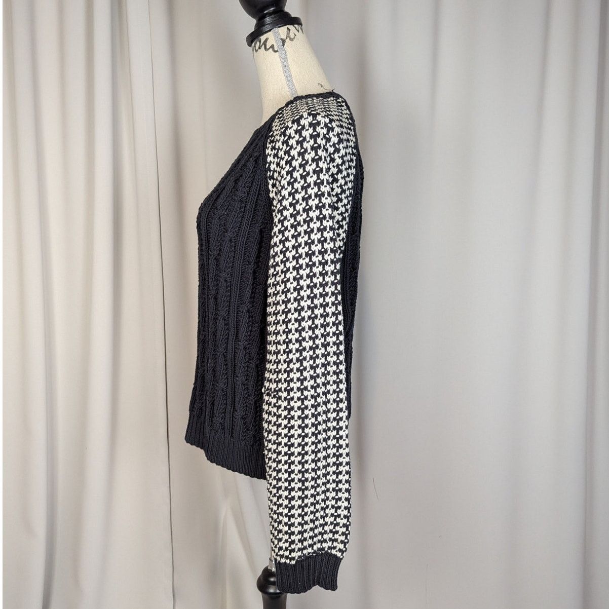 Other Miss Wu Mixed Knit Sweater Black & Ivory Cable Knit Size XL / US 12-14 / IT 48-50 - 10 Thumbnail