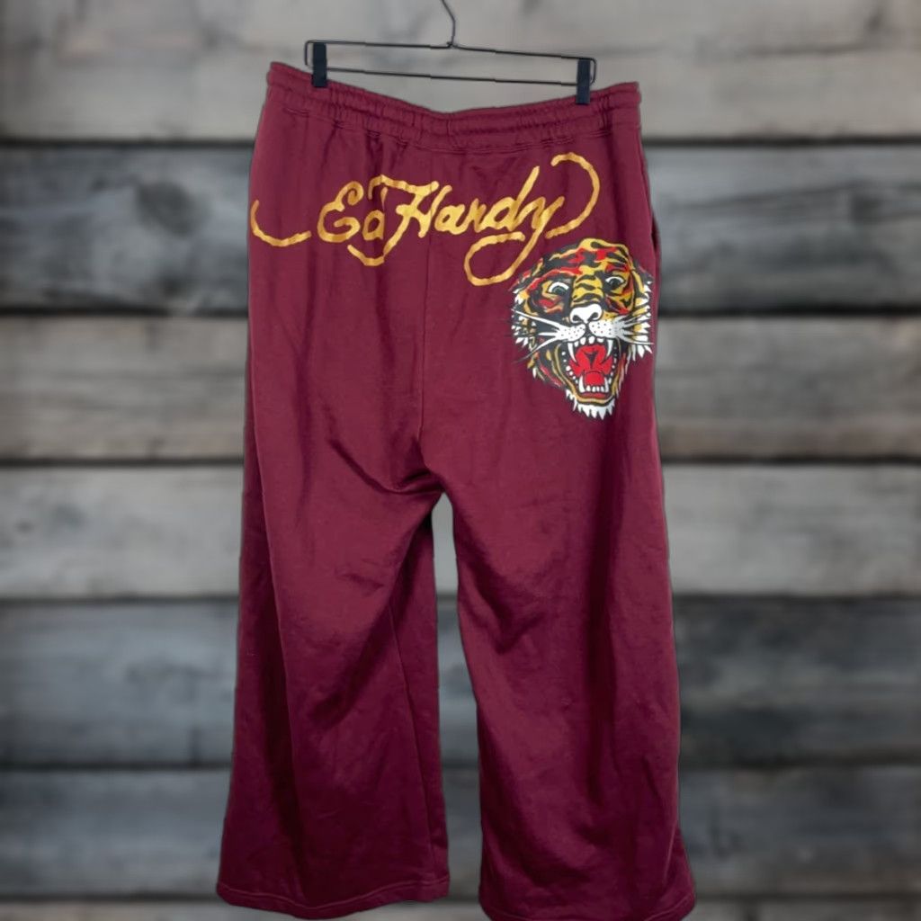 Ed Hardy Ed Hardy Wide Leg Sweatpants Women's 3X Dark Red Tiger Traditional Tattoo Unworn Size 26" / US 2 / IT 38 - 1 Thumbnail