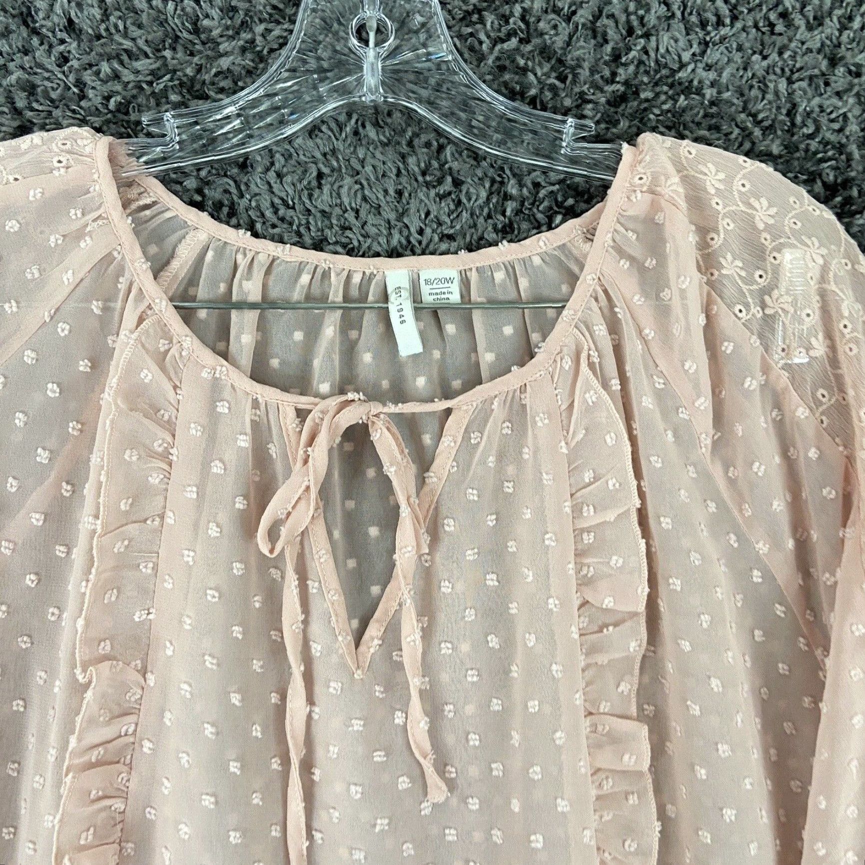 Pinko VINTAGE EST. 1946 Blouse Women 18W Plus Pink Peasant Sheer Long Sleeve Women 18 Size XXL / US 16-18 / IT 52-54 - 7 Thumbnail