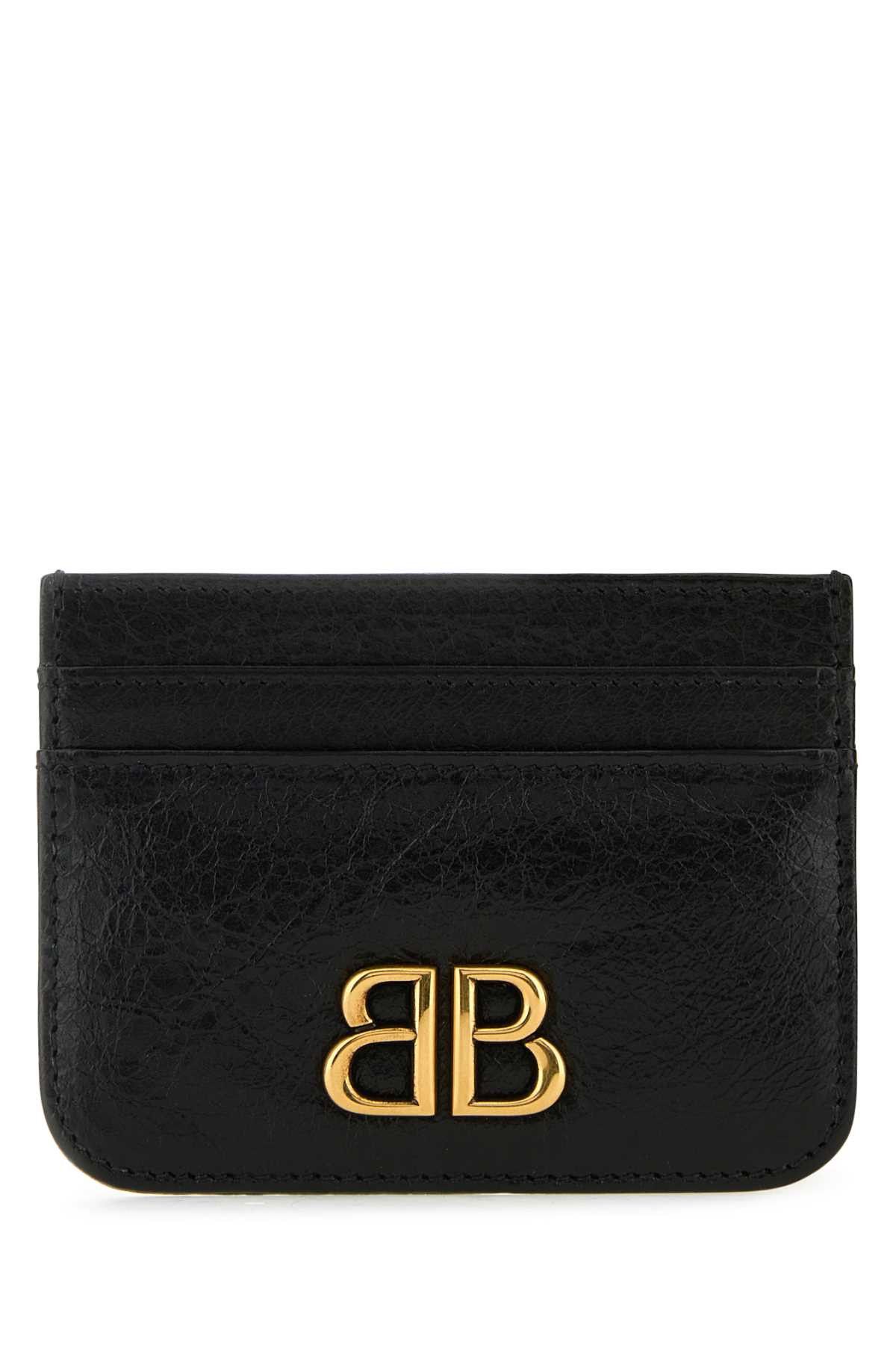 image of Balenciaga Black Leather Monaco Card Holder, Women's