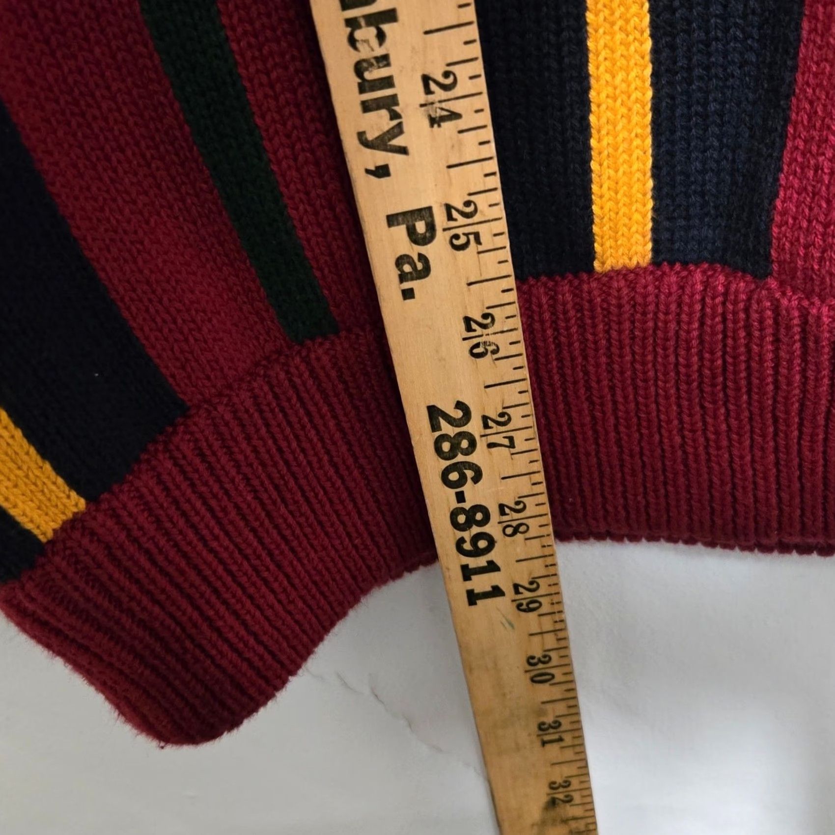 Tommy Hilfiger VINTAGE Tommy Hilfiger Sweater 100% Cotton Red Navy Yellow Stripe Crest XL Mens Pullover Size US XL / EU 56 / 4 - 4 Thumbnail