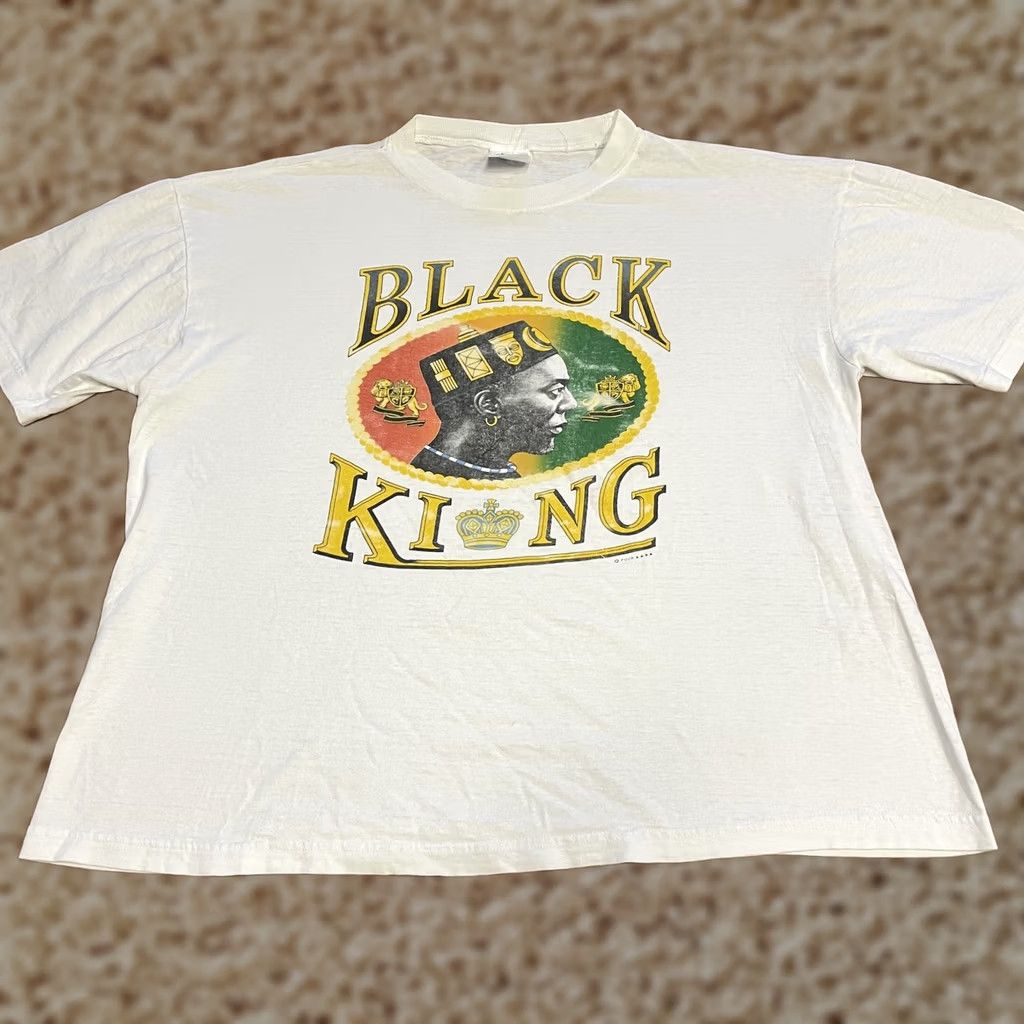 Vintage VINTAGE Black King Shirt Mens XL Boxy White Afrocentric Graphic Tee Made USA 90s Size US XL / EU 56 / 4 - 1 Thumbnail