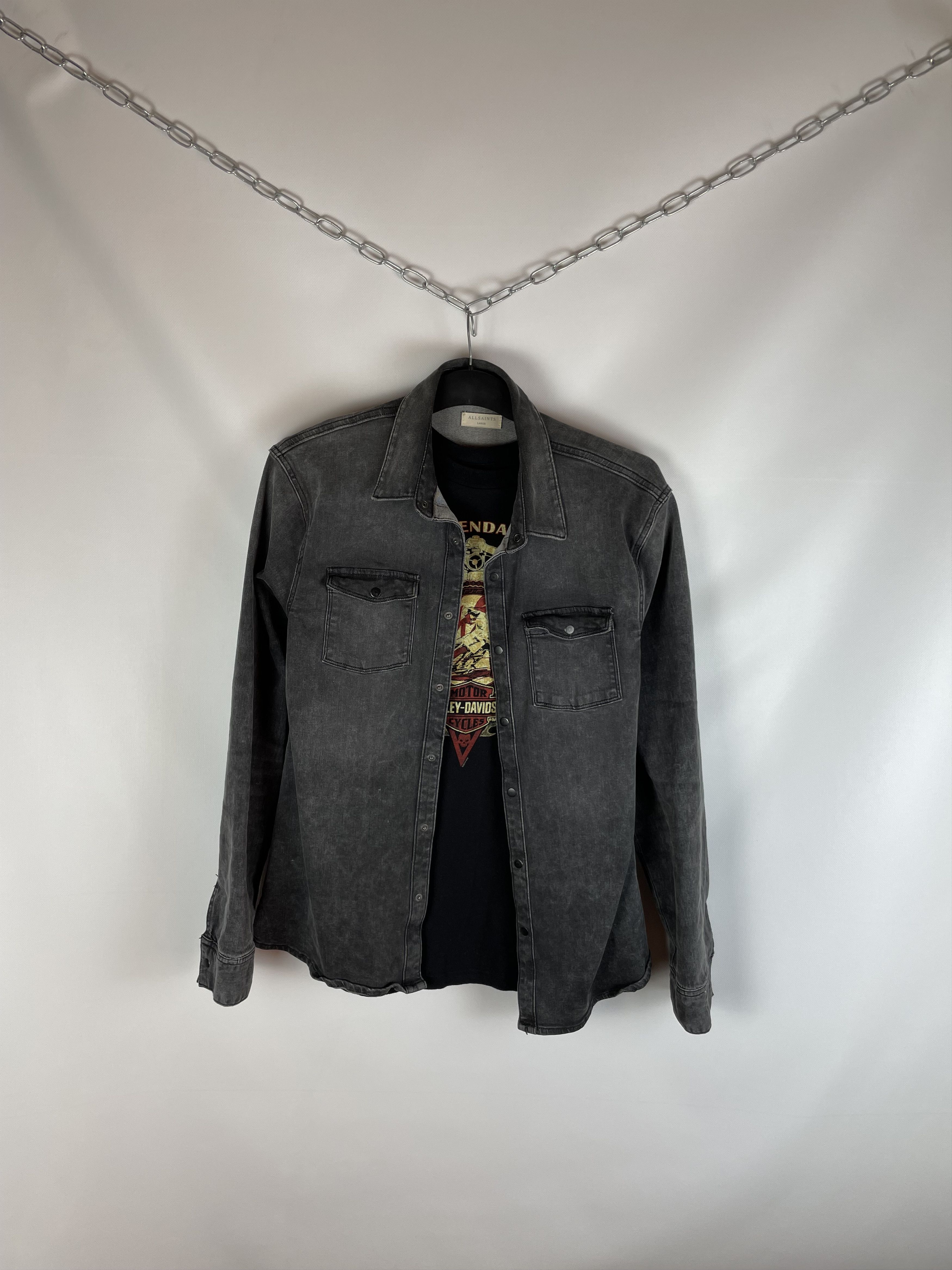 Allsaints Allsaints Demim Flannel Overshirt Size US L / EU 52-54 / 3 - 1 Thumbnail
