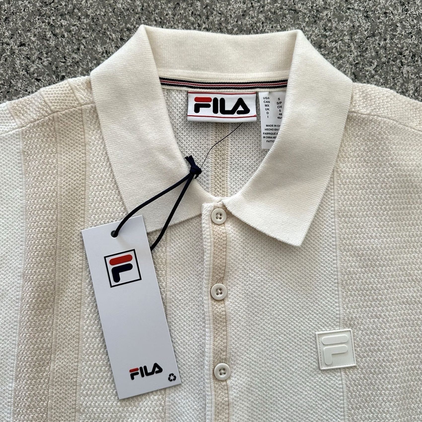 Fila VINTAGE FILA Polo Shirt Mens Small Ivory Striped 80s Paris Italian Cream Textured Size US S / EU 44-46 / 1 - 2 Thumbnail