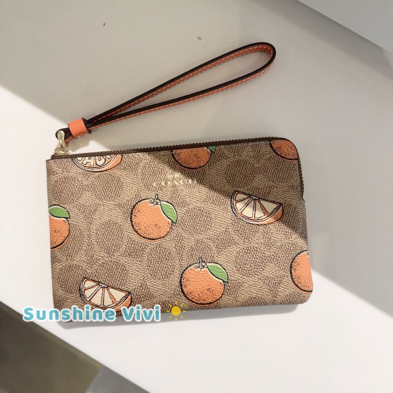 NWT Coach CBB82 Corner Zip Wristlet Signature Canvas Orange