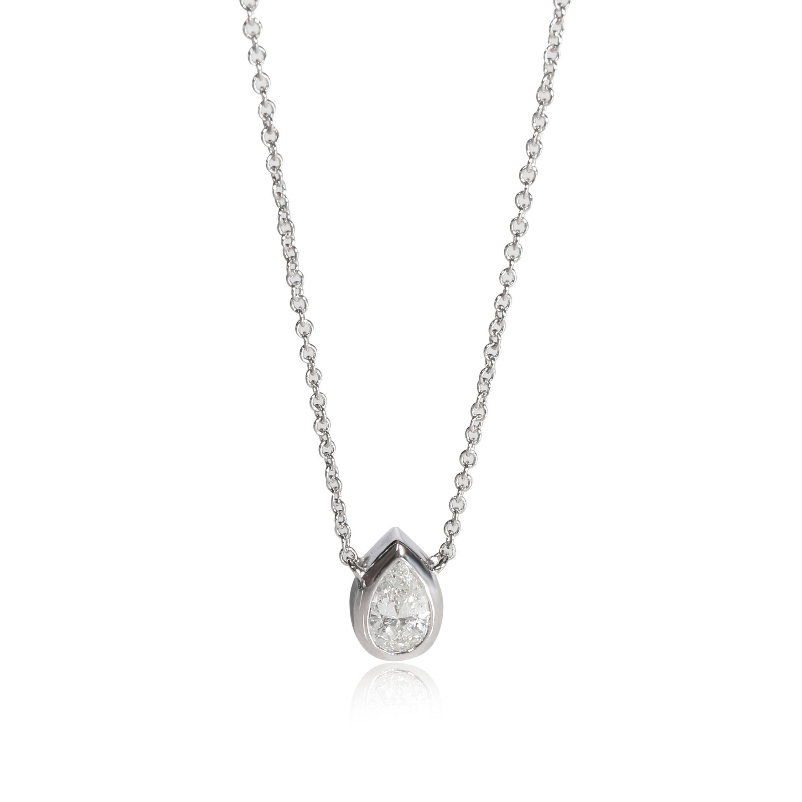 image of Tiffany Co Gia Certified Pear Cut Diamond Necklace Bezel Set In 14K White Gold (0.50 Ct), Women's