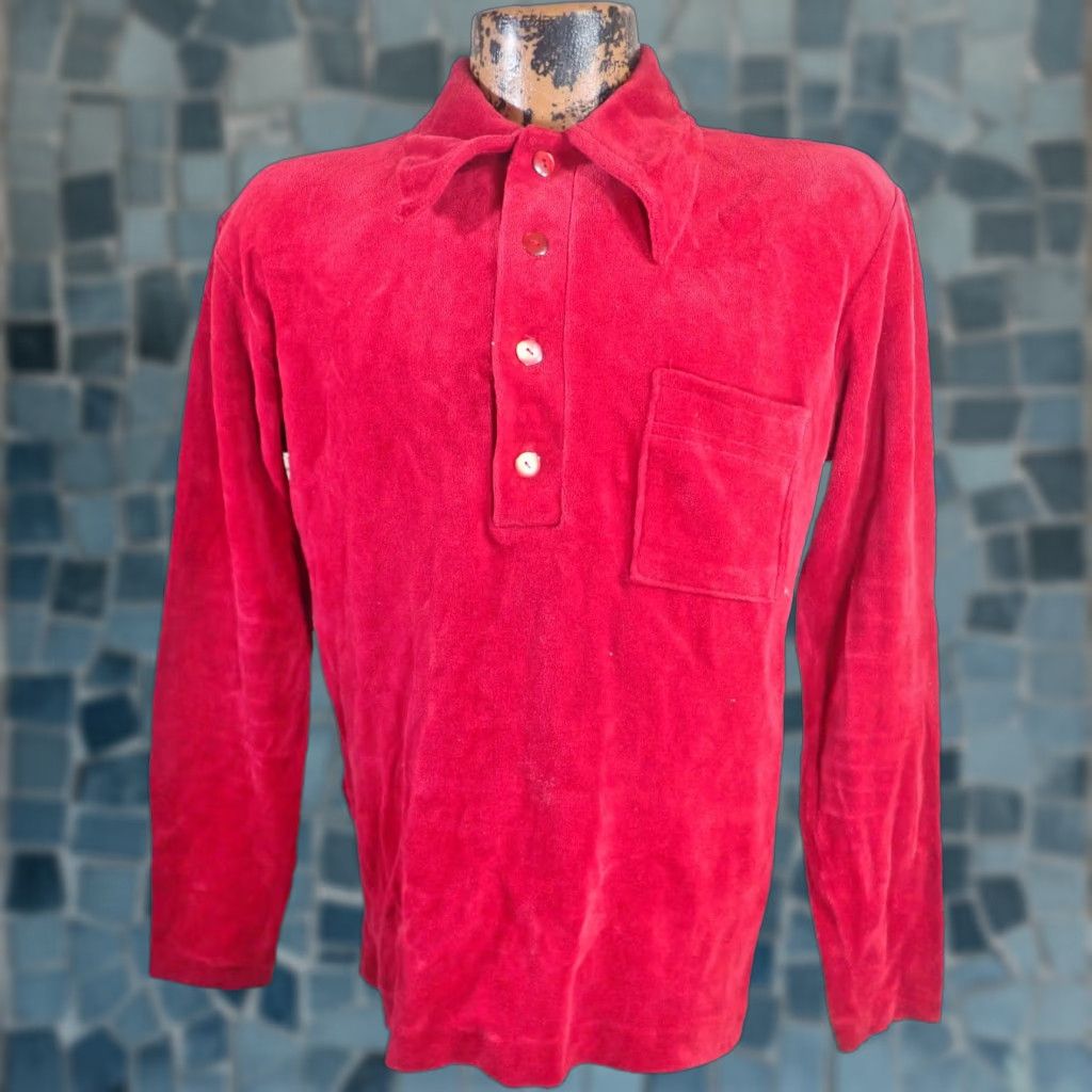 Vintage VINTAGE Thane Red Velvet Long Sleeve Polo Shirt Mens M Rockabilly 1970s Dagger Point Popover Size US M / EU 48-50 / 2 - 1 Thumbnail