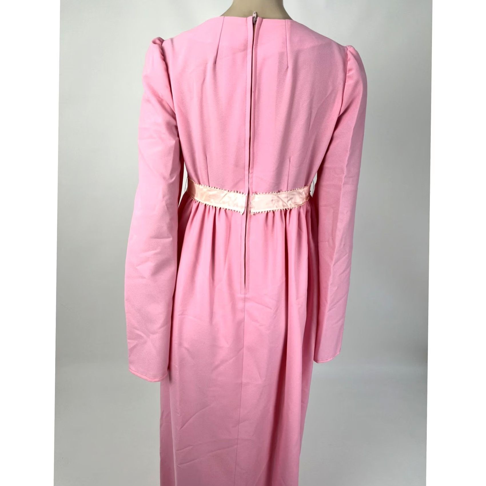 Bell VINTAGE Handmade Women's Maxi Dress Pink 1970s Bell Sleeves Polyester Party Hippy 56" SH to Hem Women S Small Dresses Size 4XL / US 24-26 - 7 Thumbnail