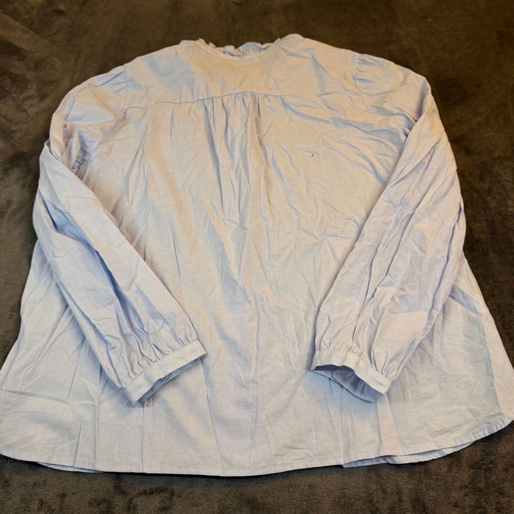Loft LOFT Blouse Womens XL Light Blue Cotton Button Down Ruffle Trim Classic Shirt Small Details: Button, Collared, Long Sleeve, All Seasons, Workwear Size XL / US 12-14 / IT 48-50 - 4 Thumbnail