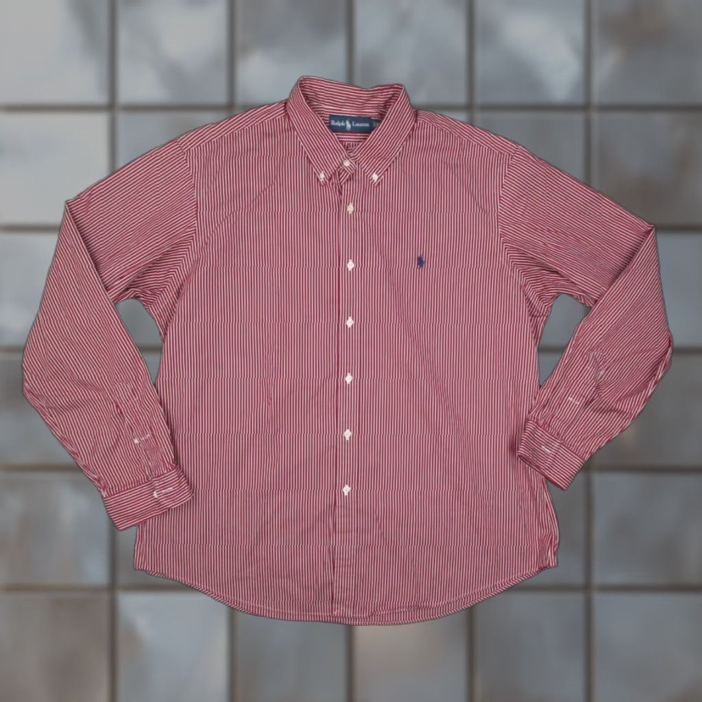 Ralph Lauren VINTAGE Ralph Lauren Shirt Mens 2XL XXL Red Striped Button Up Twill Blue Pony Shirt Mens 2XL Size US XXL / EU 58 / 5 - 1 Thumbnail