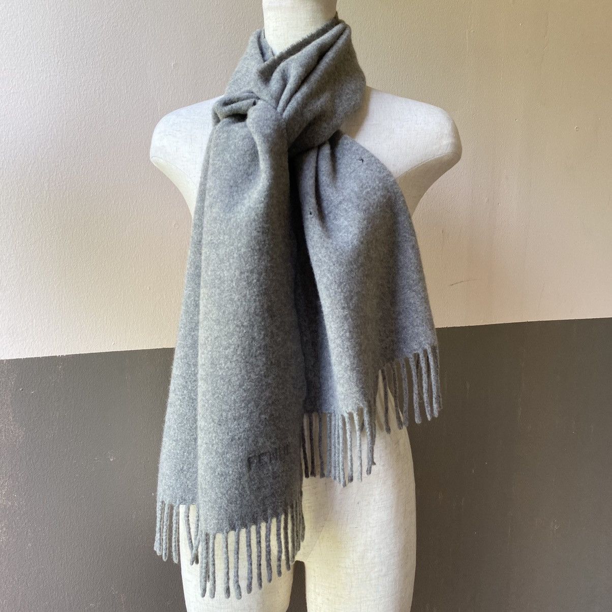 Fendi FENDI 100% Wool Grey Scarf with Brand Embroidery Size ONE SIZE - 1 Thumbnail