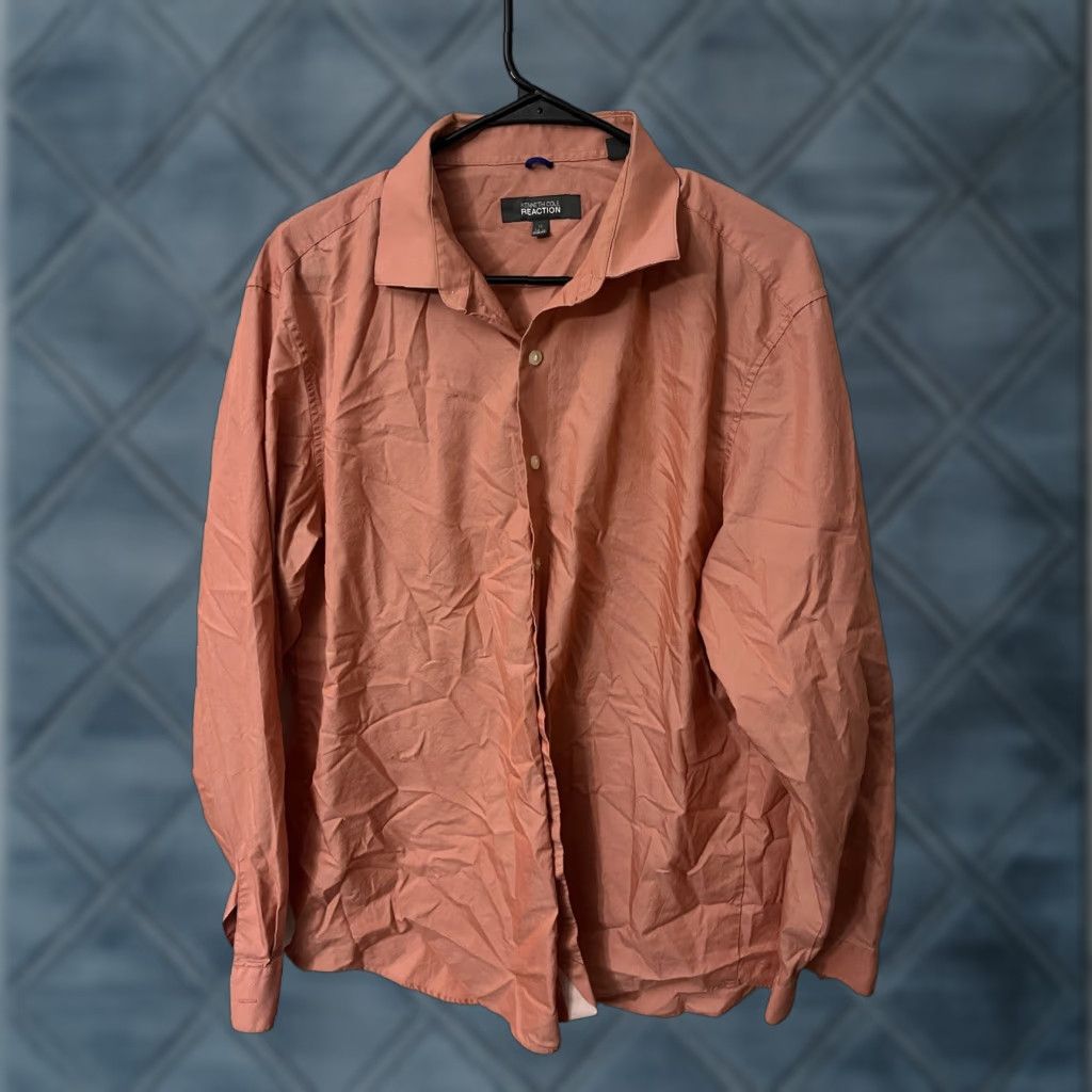 Kenneth Cole Kenneth Cole Shirt Mens 17 Orange Non Iron Slim Fit Button-Up Solid Size US XL / EU 56 / 4 - 1 Thumbnail