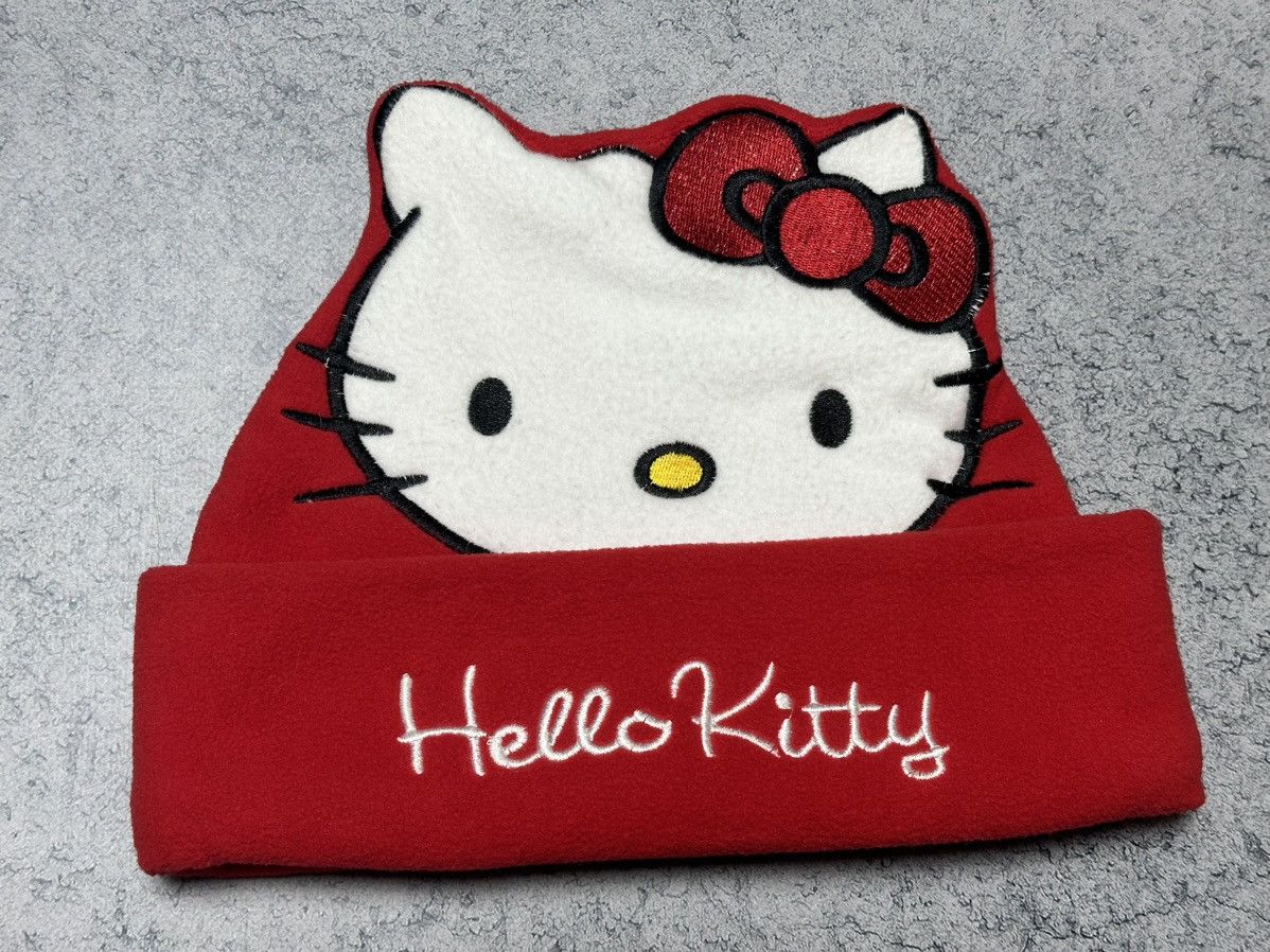 Anime × Japanese Brand × Vintage Vintage Hello Kitty Fleece Beanie Hat Cat Big Logo Size ONE SIZE - 3 Thumbnail