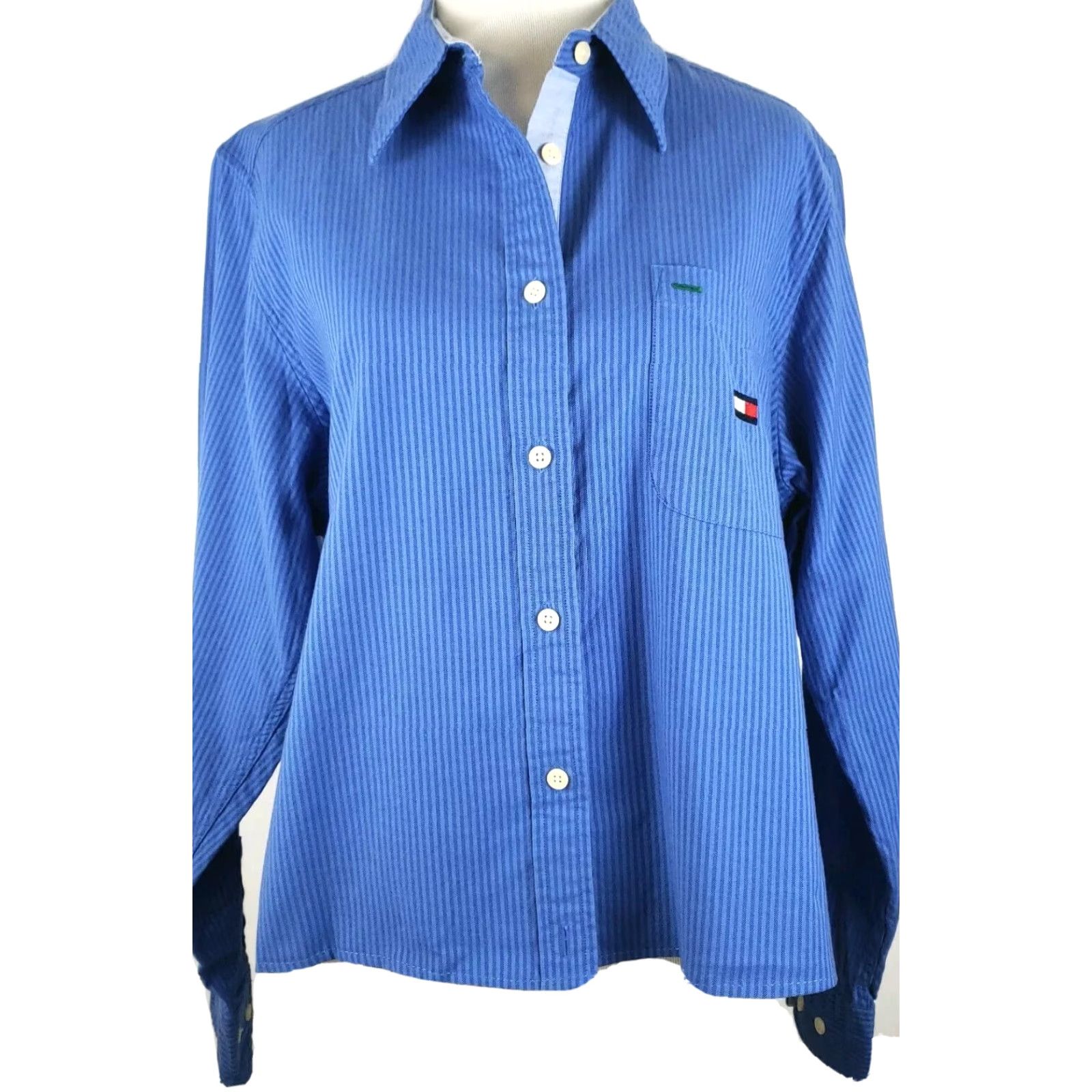 Tommy Hilfiger VINTAGE Tommy Hilfiger Shirt Womens 10 Blue Purple Button Up Long Sleeve Ladies Lot Of 2 Size L / US 10 / IT 46 - 7 Thumbnail
