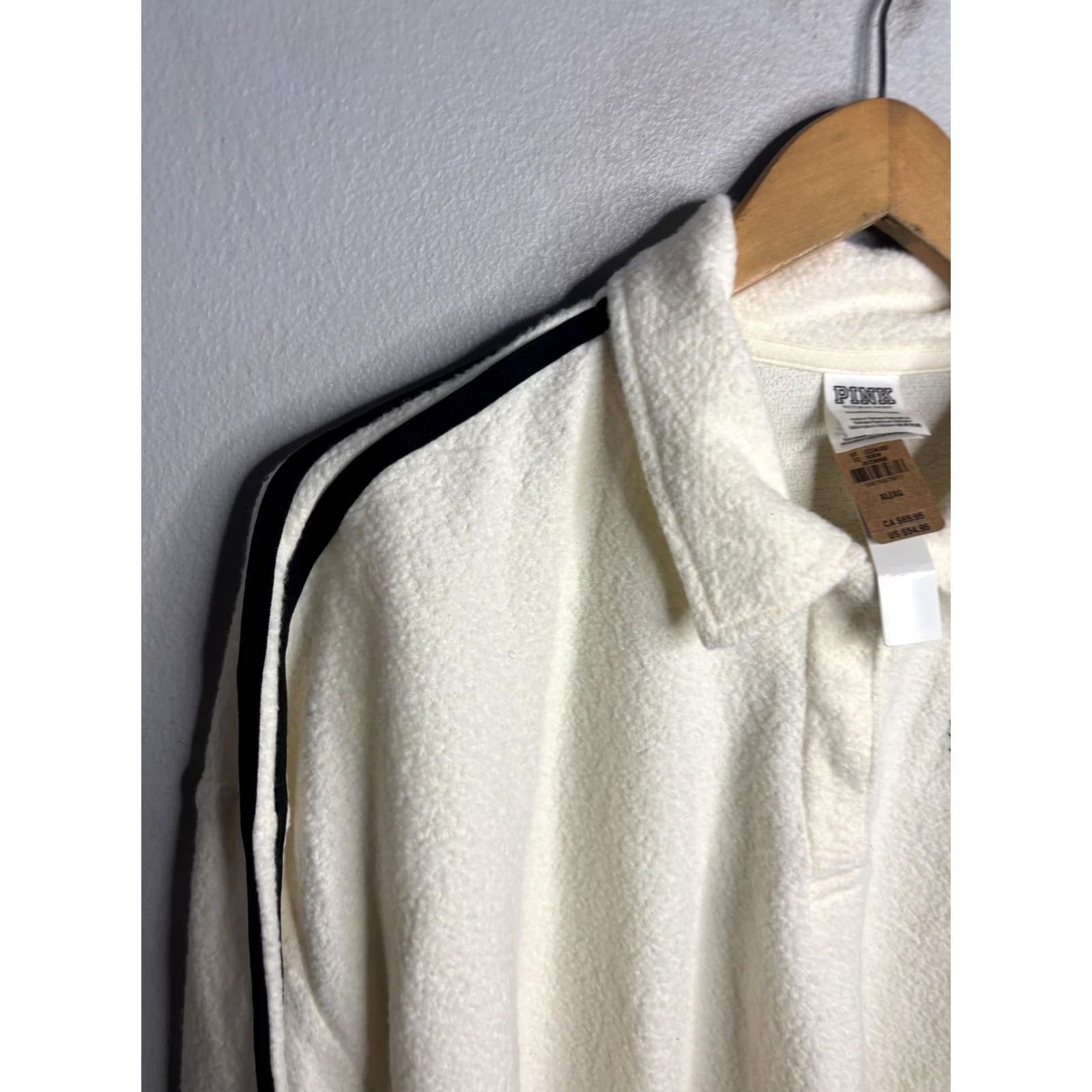 Pinko PINK Victoria's Secret Sweatshirt Womens XL White Fleece Collar Striped Pullover Size XL / US 12-14 / IT 48-50 - 2 Thumbnail