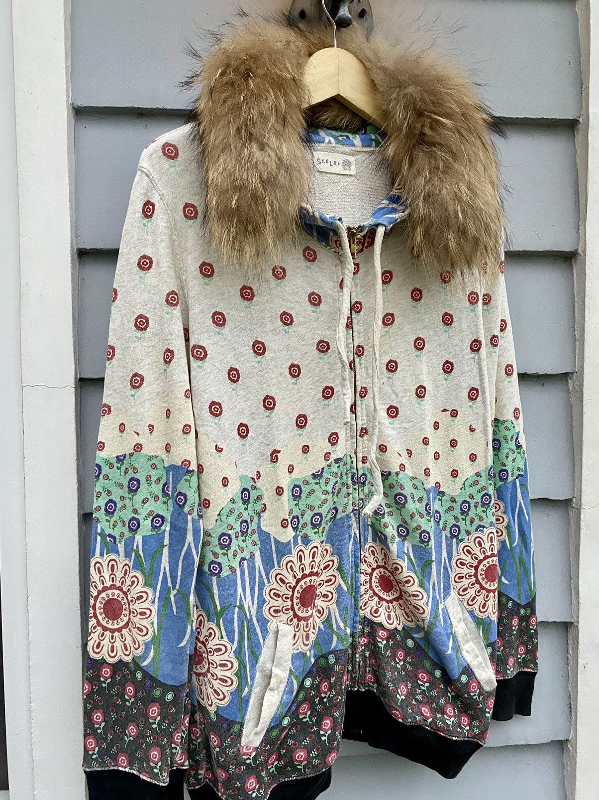 Japanese Brand Scolar Bohemian Japanese Floral All Over Hoodie With Fur Size US M / EU 48-50 / 2 - 5 Thumbnail