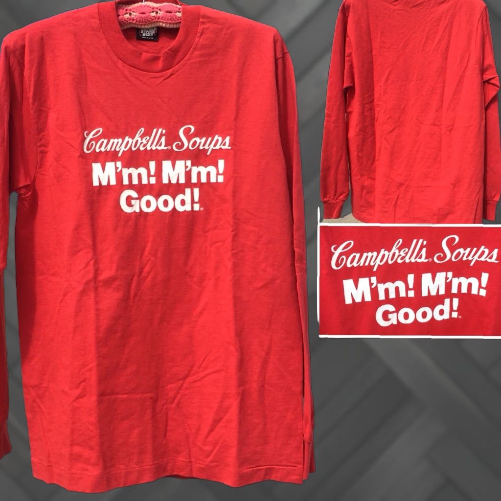 Vintage VINTAGE Campbells Mm Mm Good Long Sleeve Shirt Men L Red 80s 90s Screen Stars Made in USA Graphic Tee Size US L / EU 52-54 / 3 - 1 Thumbnail