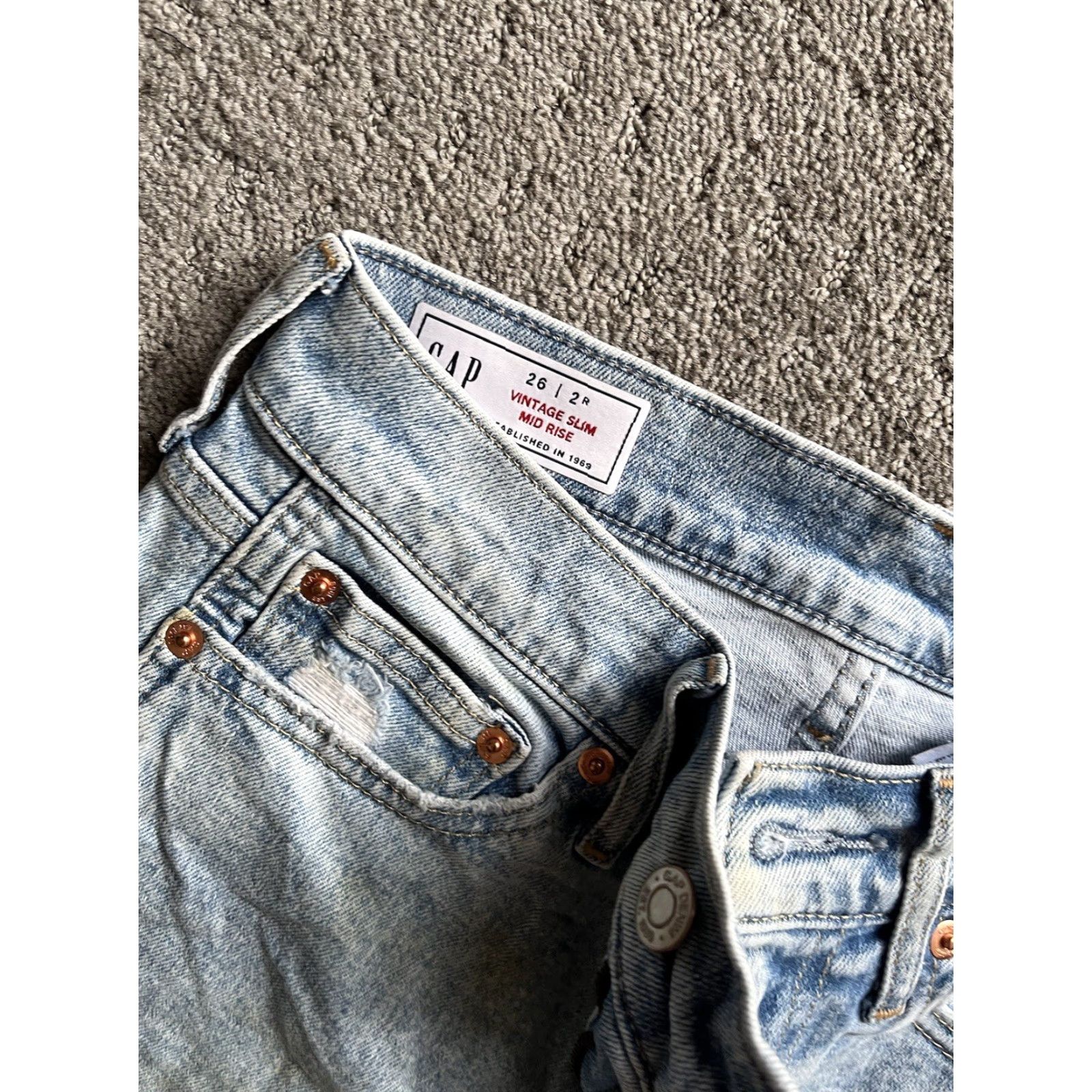 Gap GAP Women's Slim High Rise Jeans 26 Regular Size Medium Wash Denim Stretch 90s Retro Vintage Style Size 26" / US 2 / IT 38 - 5 Thumbnail