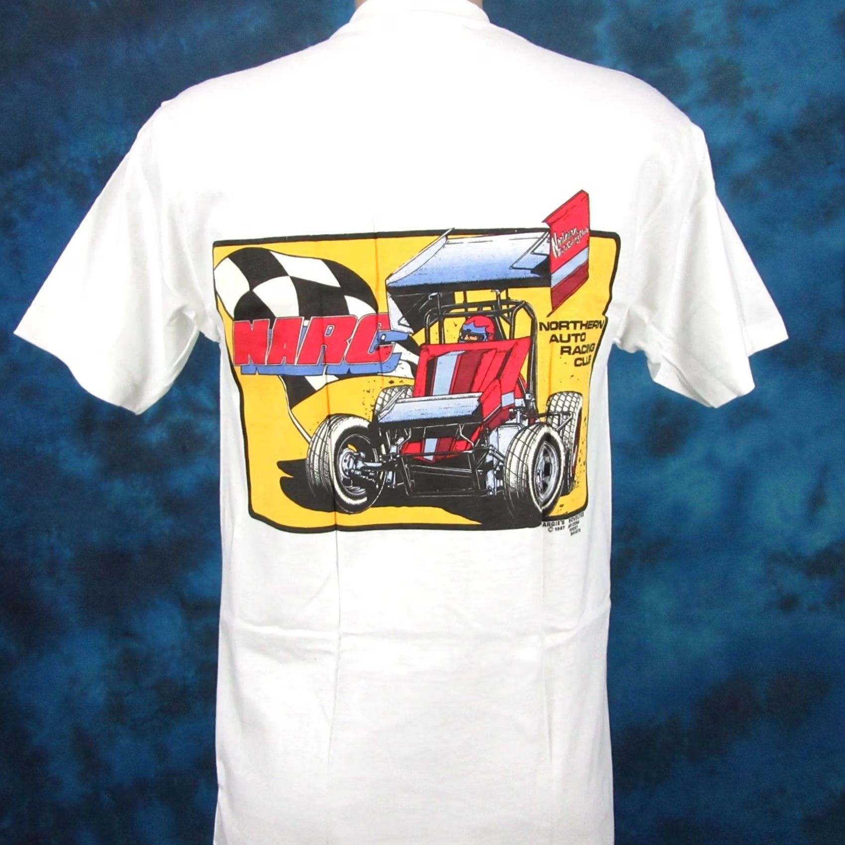 Hanes NOS vintage 80s NARC SPRINT CAR RACING BACKIN IT T-Shirt S/M single stitch Hanes Mens Cotton White 80s Cars Size US S / EU 44-46 / 1 - 4 Thumbnail