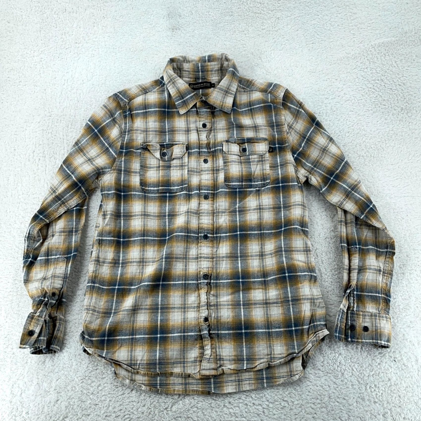 United By Blue United By Blue Flannel Shirt Mens M Brown Blue Plaid Button-Up with Pockets Size US M / EU 48-50 / 2 - 2 Thumbnail