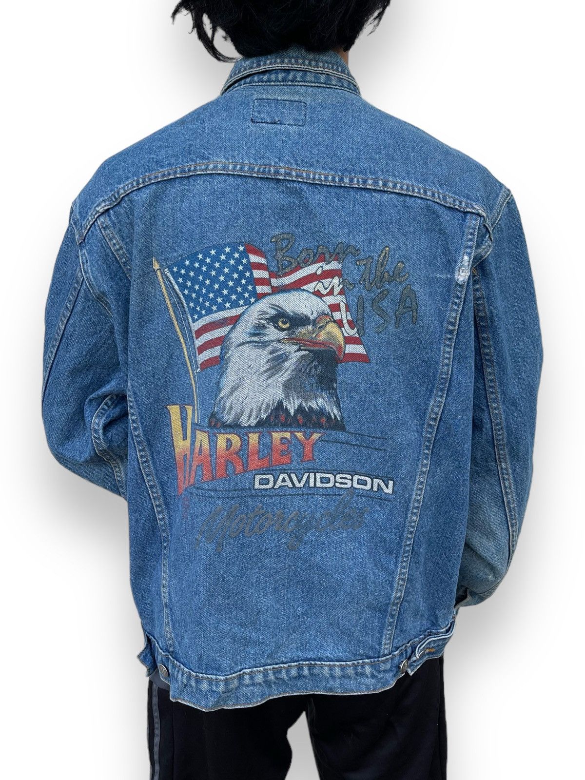Harley Davidson 🔥Vintage 90's Harley Davidson USA Logo Denim Trucker Jacket Size US L / EU 52-54 / 3 - 2 Thumbnail