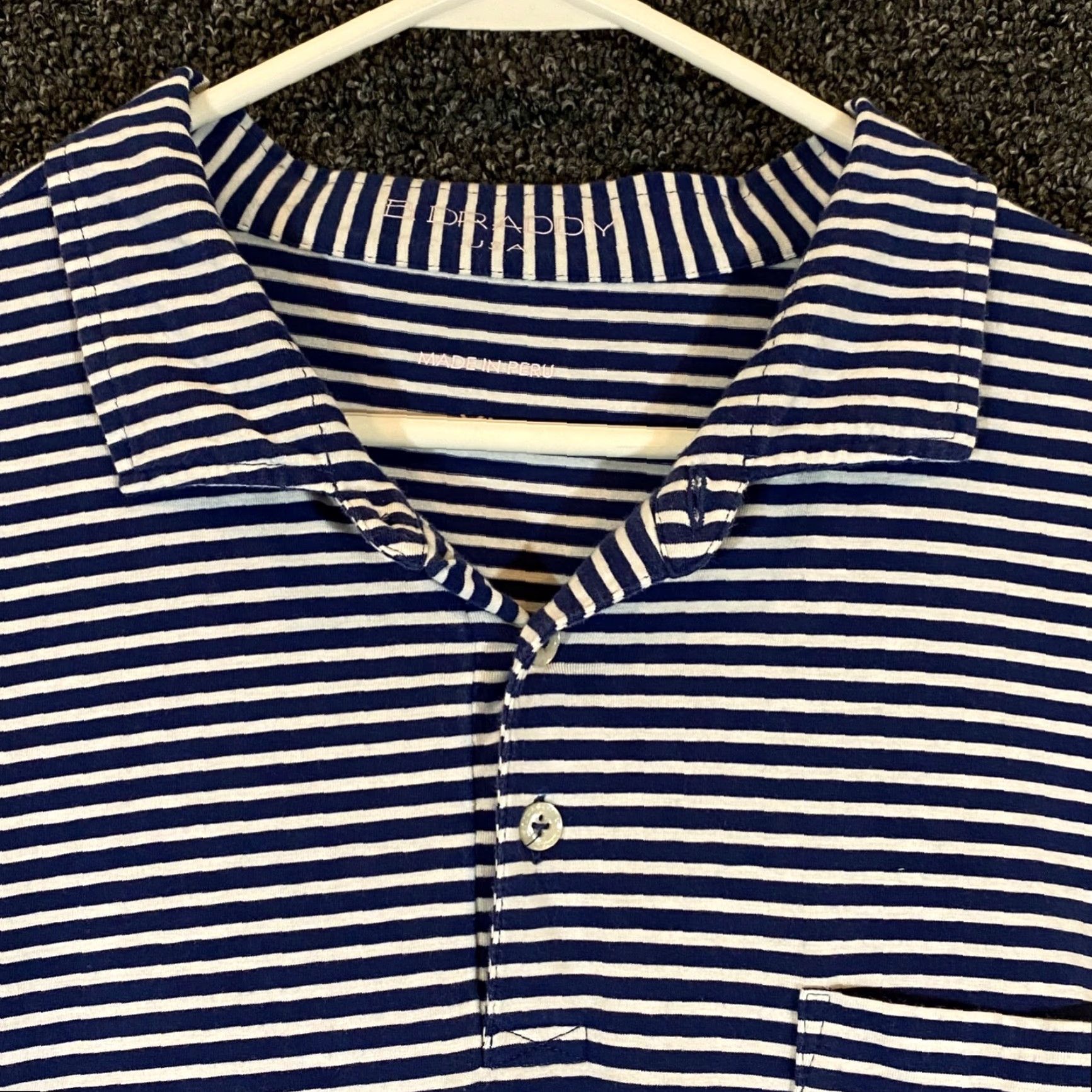 Vintage B Draddy Polo Mens XL Blue White Striped Golf Shirt Short Sleeved Sleeve Logo Size US XL / EU 56 / 4 - 2 Thumbnail