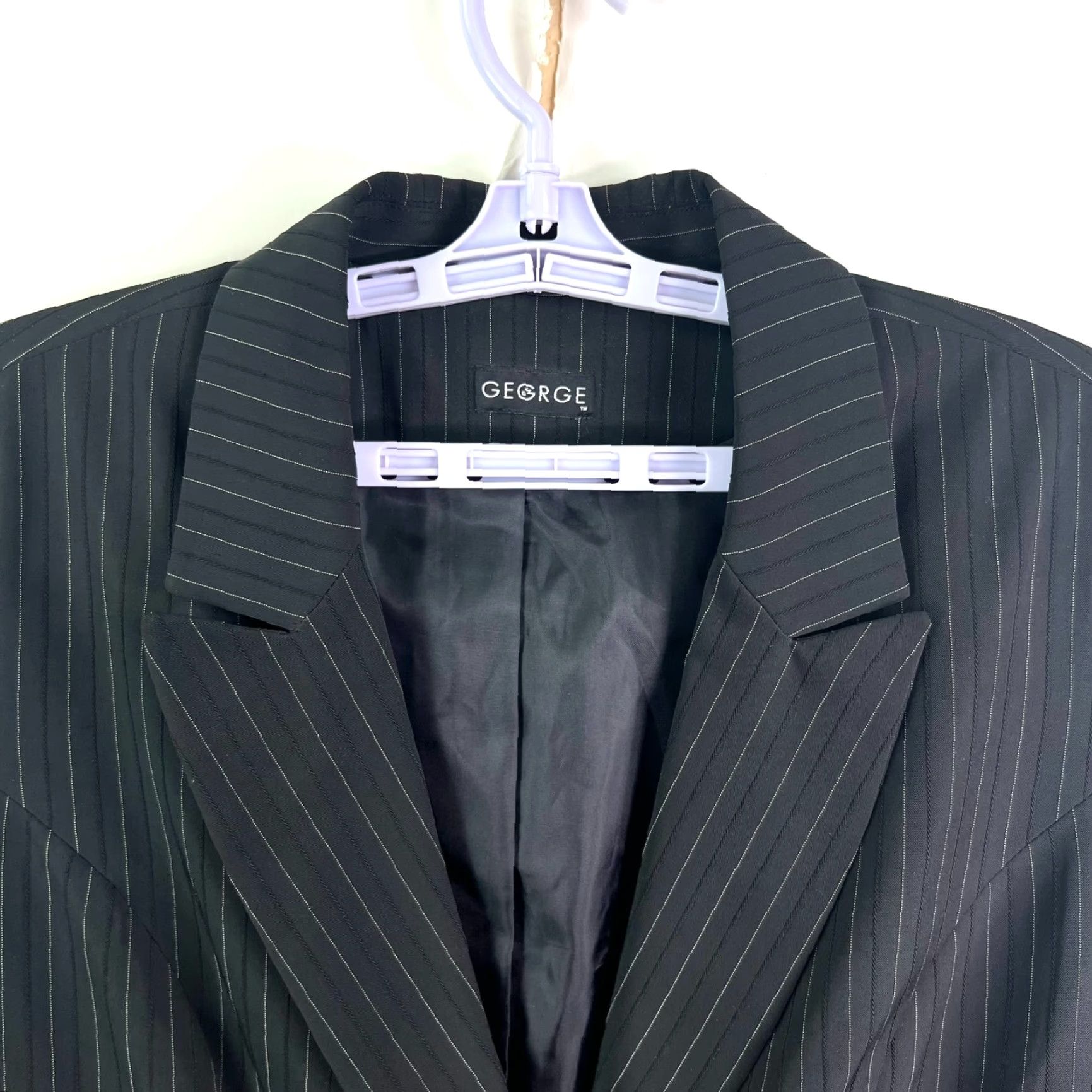 George Goerge Blazer Jacket Womens Size L Black Pinstiped Single Breasted Size L / US 10 / IT 46 - 4 Thumbnail