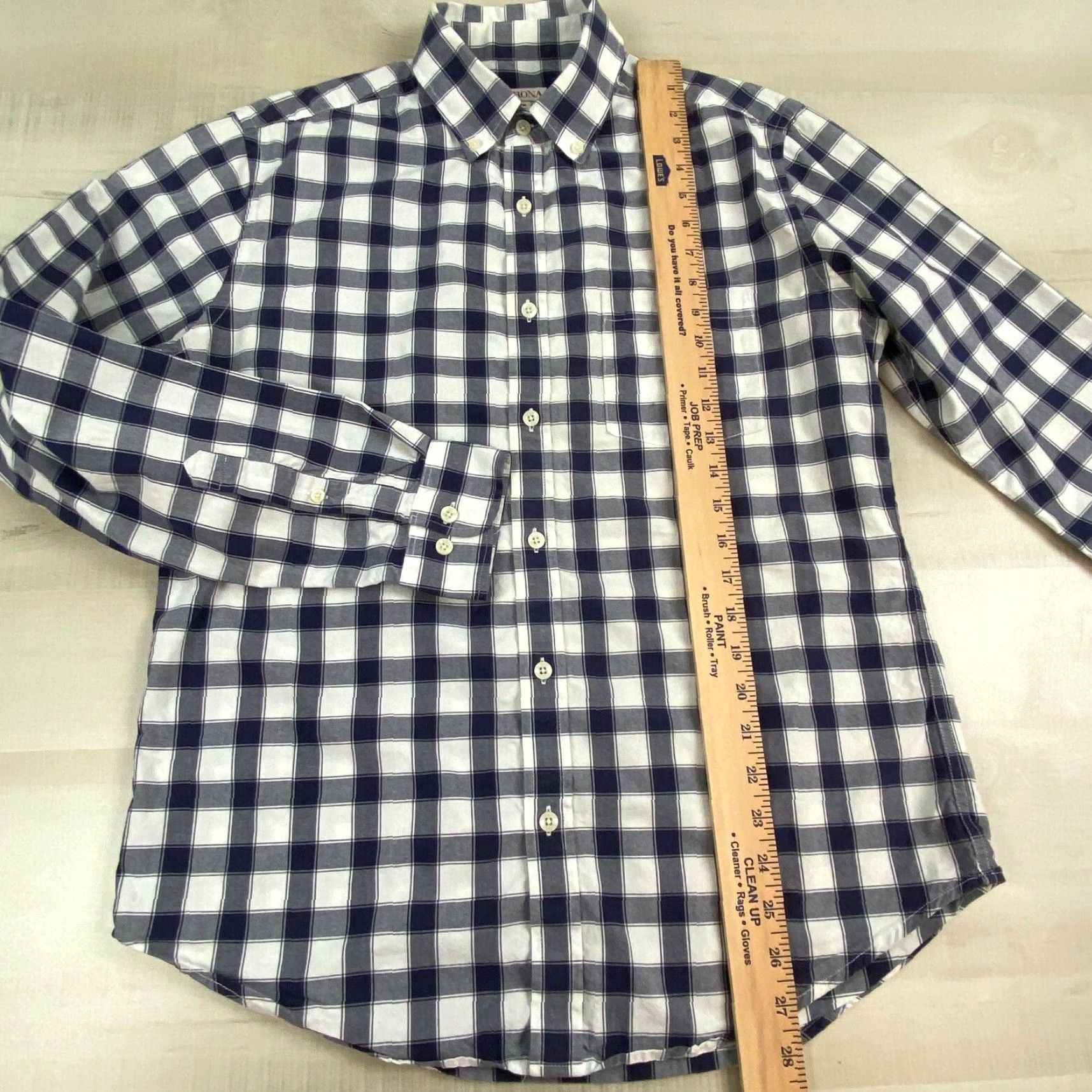 Merona Merona Mens Long Sleeve Button Up Shirt Medium Navy Blue White Checkered Size US M / EU 48-50 / 2 - 6 Thumbnail