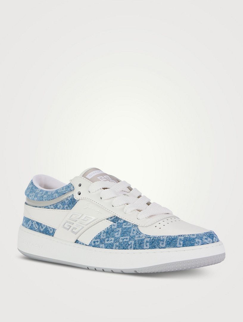 os11x1225 Monogram 72 Denim And Leather Sneakers White/Blue