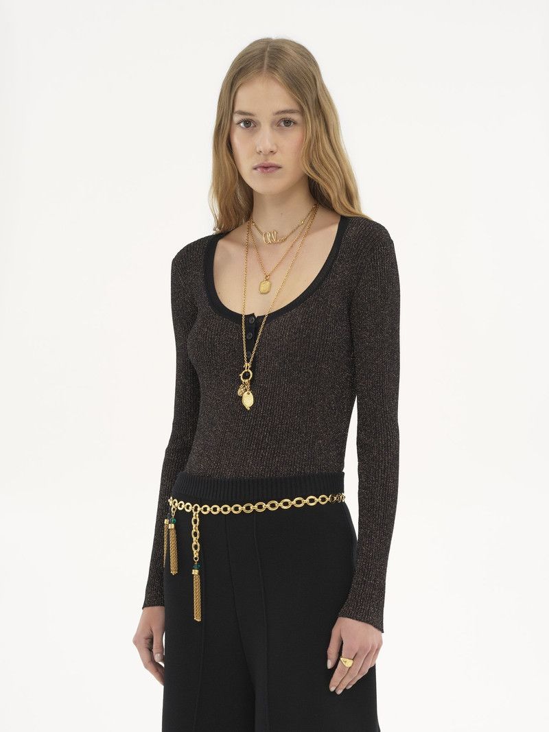 Chloe o1loc1c11125 Pullover in Black/Gold lurex Size L / US 10 / IT 46 - 3 Thumbnail
