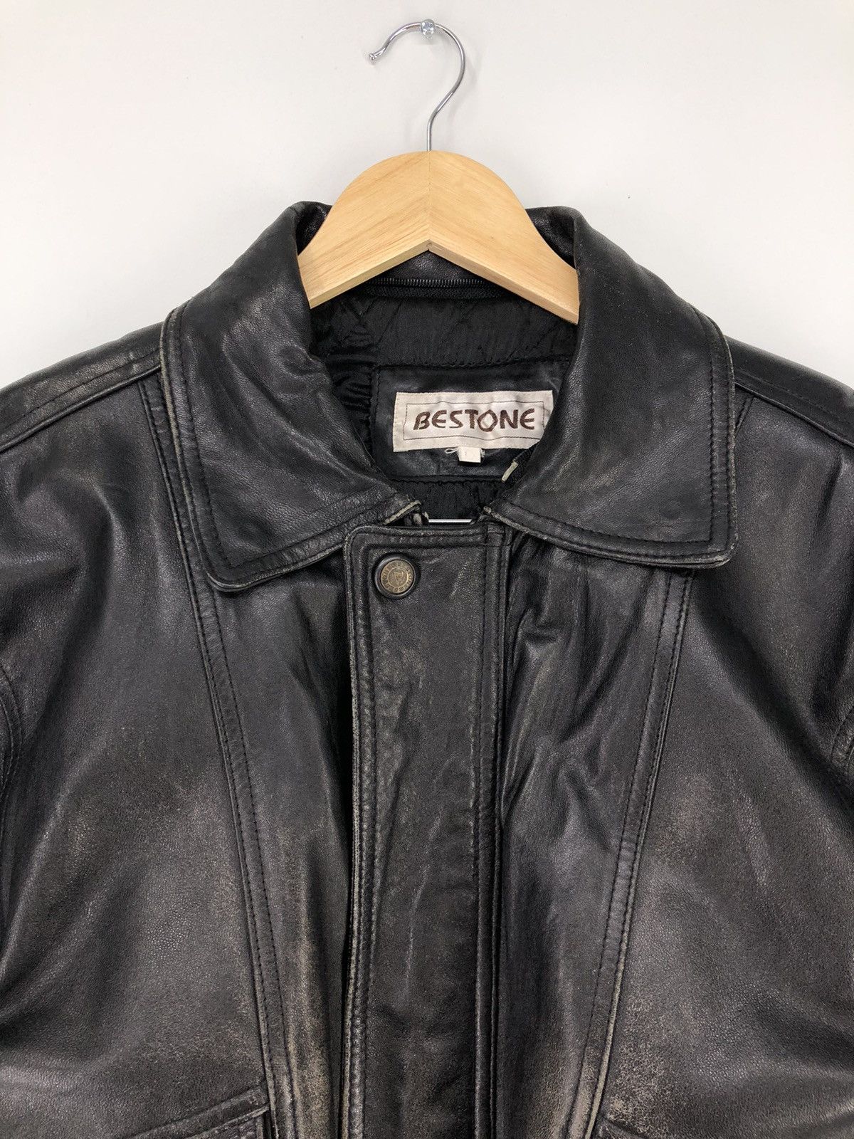 Leather Vintage Bestone Sheepskin Leather Bomber Jacket Size US L / EU 52-54 / 3 - 6 Thumbnail