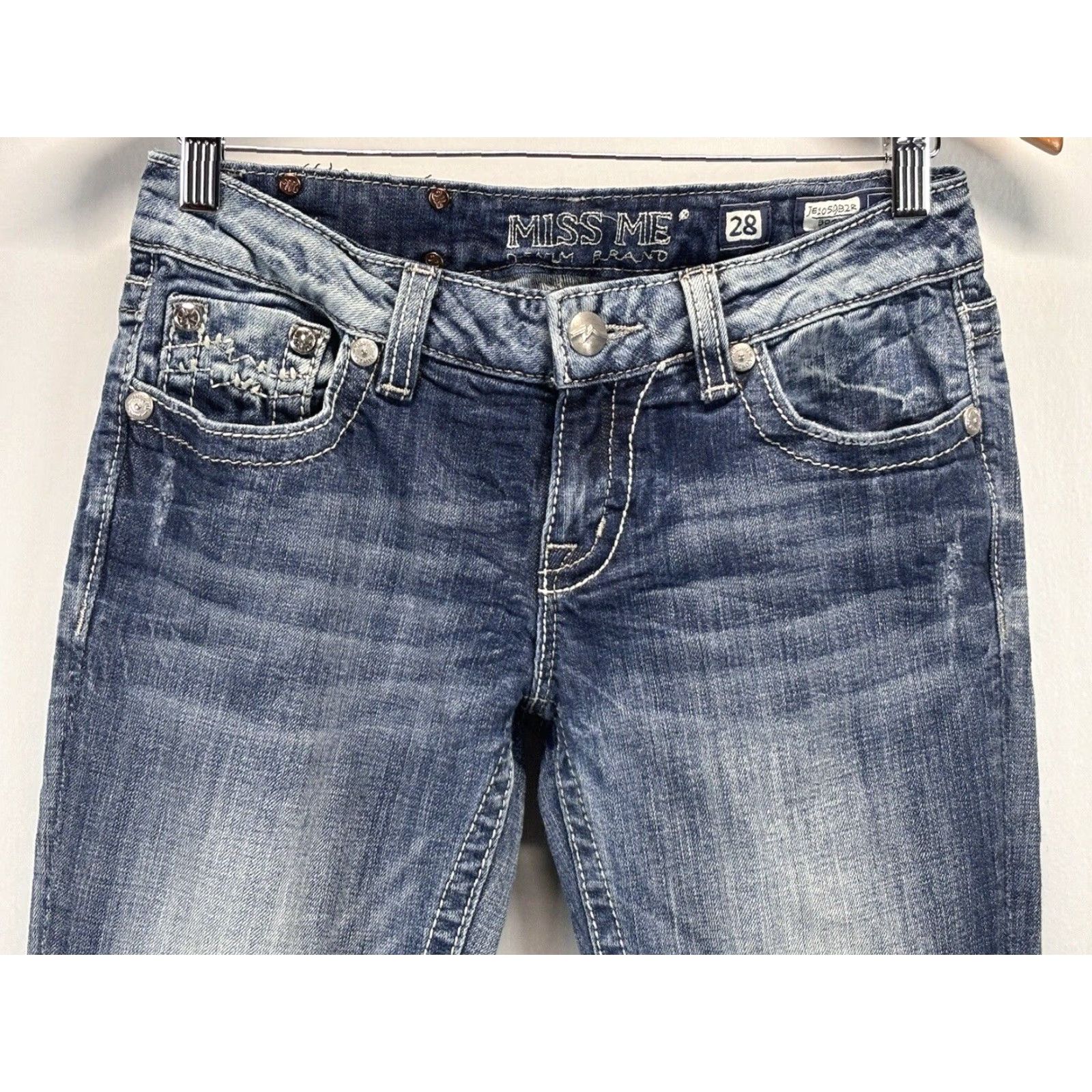 Miss Me Miss Me Bootcut Embroidered Distressed Jeans Women's Size 28 Blue Low Rise Size 28" / US 6 / IT 42 - 3 Thumbnail