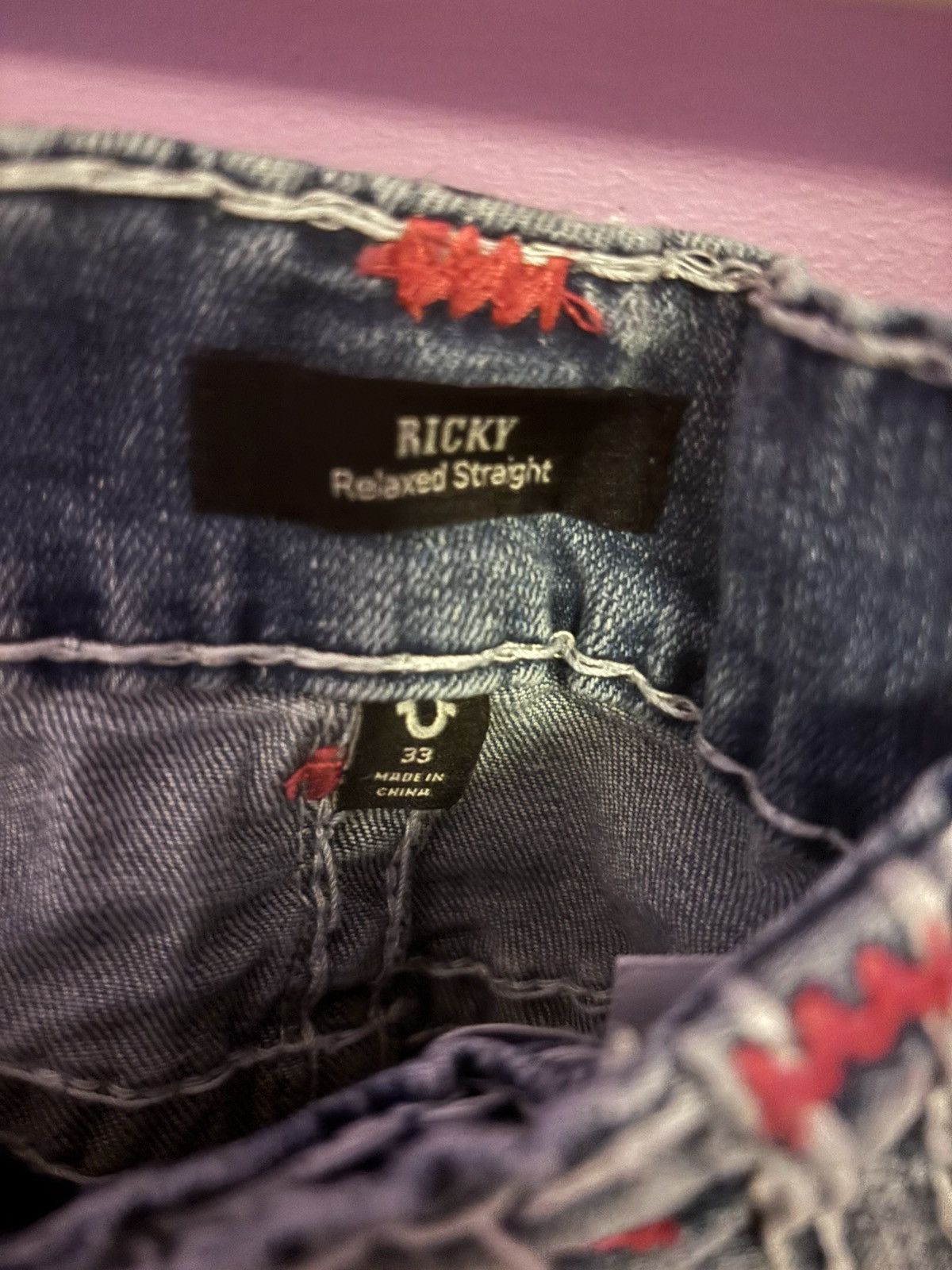 True Religion True Religion Blue/Pink Horseshoe Relaxed Straight Shorts Size US 33 - 6 Thumbnail