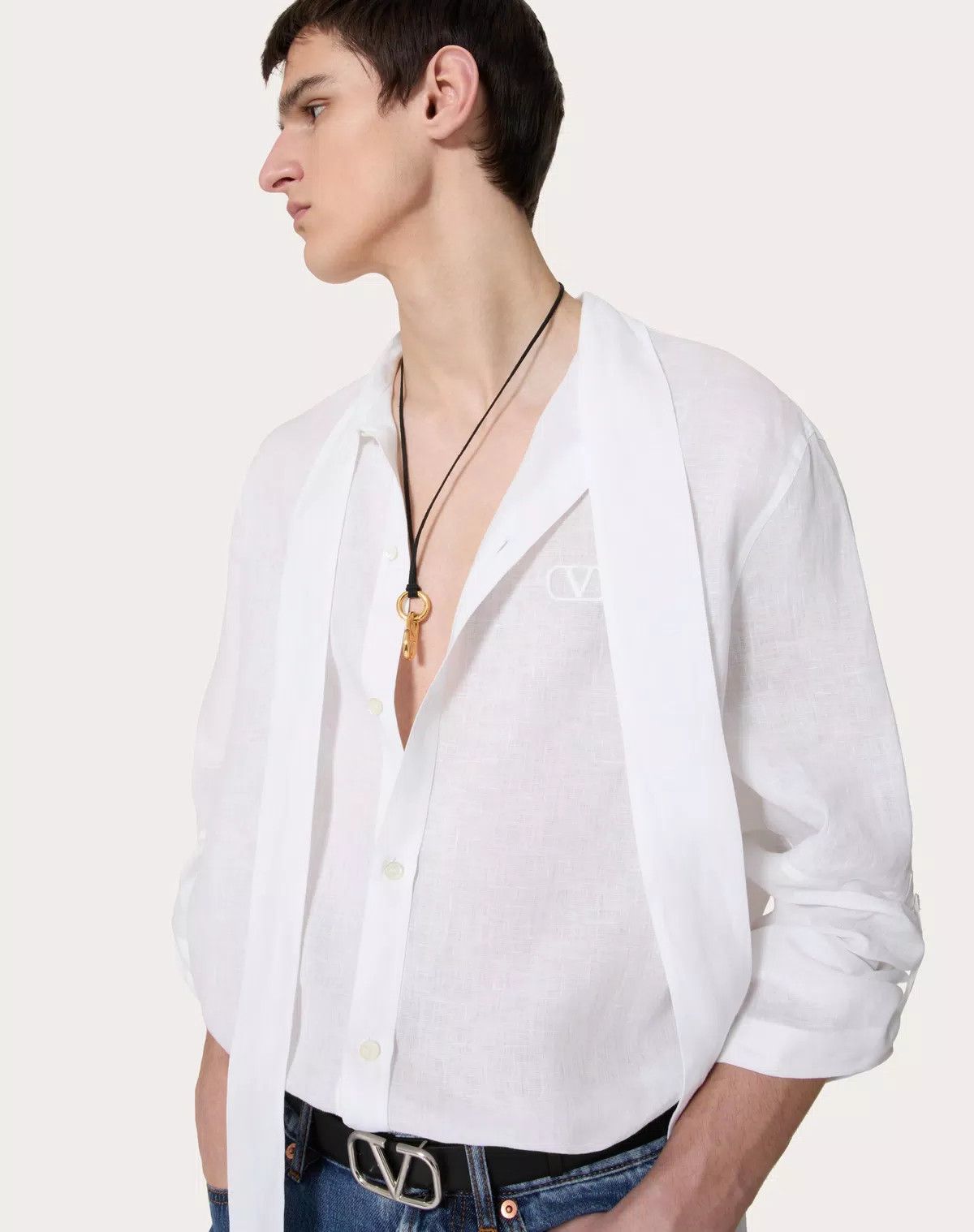 Valentino oc11z0725 Linen Shirt With Scarf Collar in White Size US XXL / EU 58 / 5 - 6 Thumbnail