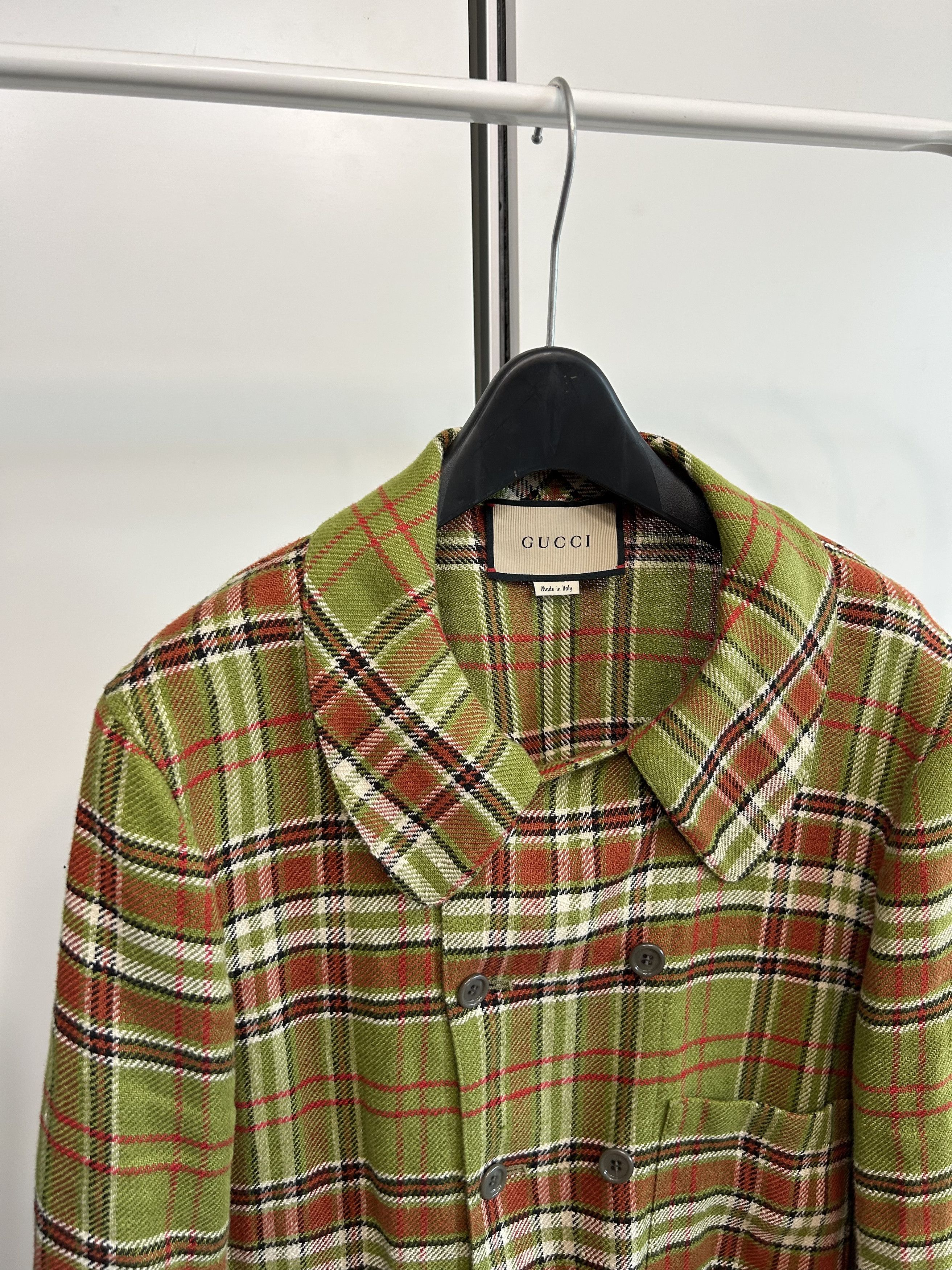 Gucci GUCCI Olive Tartan Double-Breasted Jacket Size US S / EU 44-46 / 1 - 3 Thumbnail