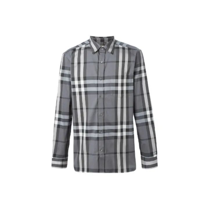 Burberry Burberry Gray Plaid Long Sleeve Shirt Size US M / EU 48-50 / 2 - 1 Thumbnail