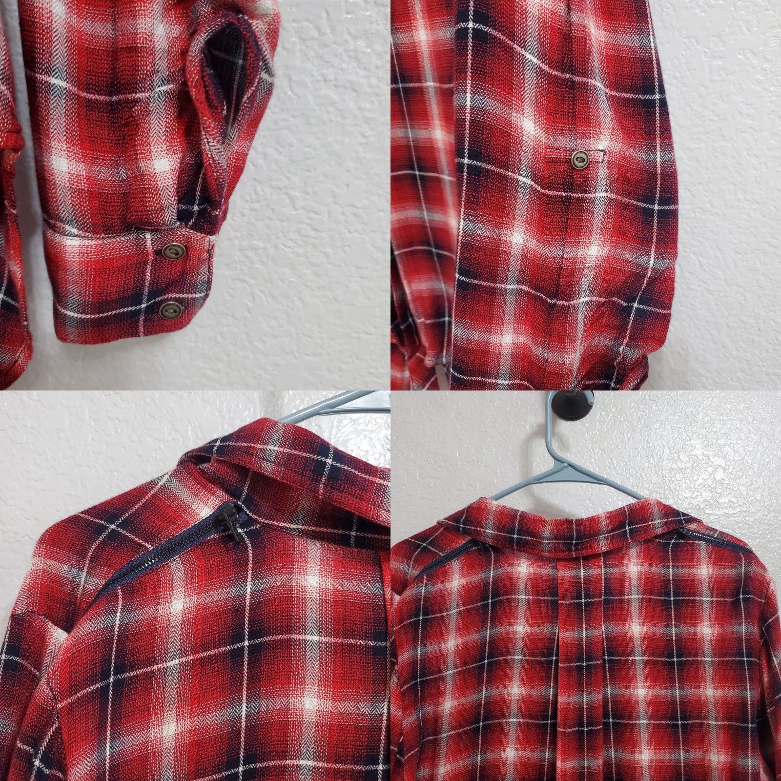 Sam Edelman VINTAGE Sam Edelman Shirt Women S Red Plaid Roll Tab Sleeve Button Up Fishtail Back Grunge Size S / US 4 / IT 40 - 8 Thumbnail