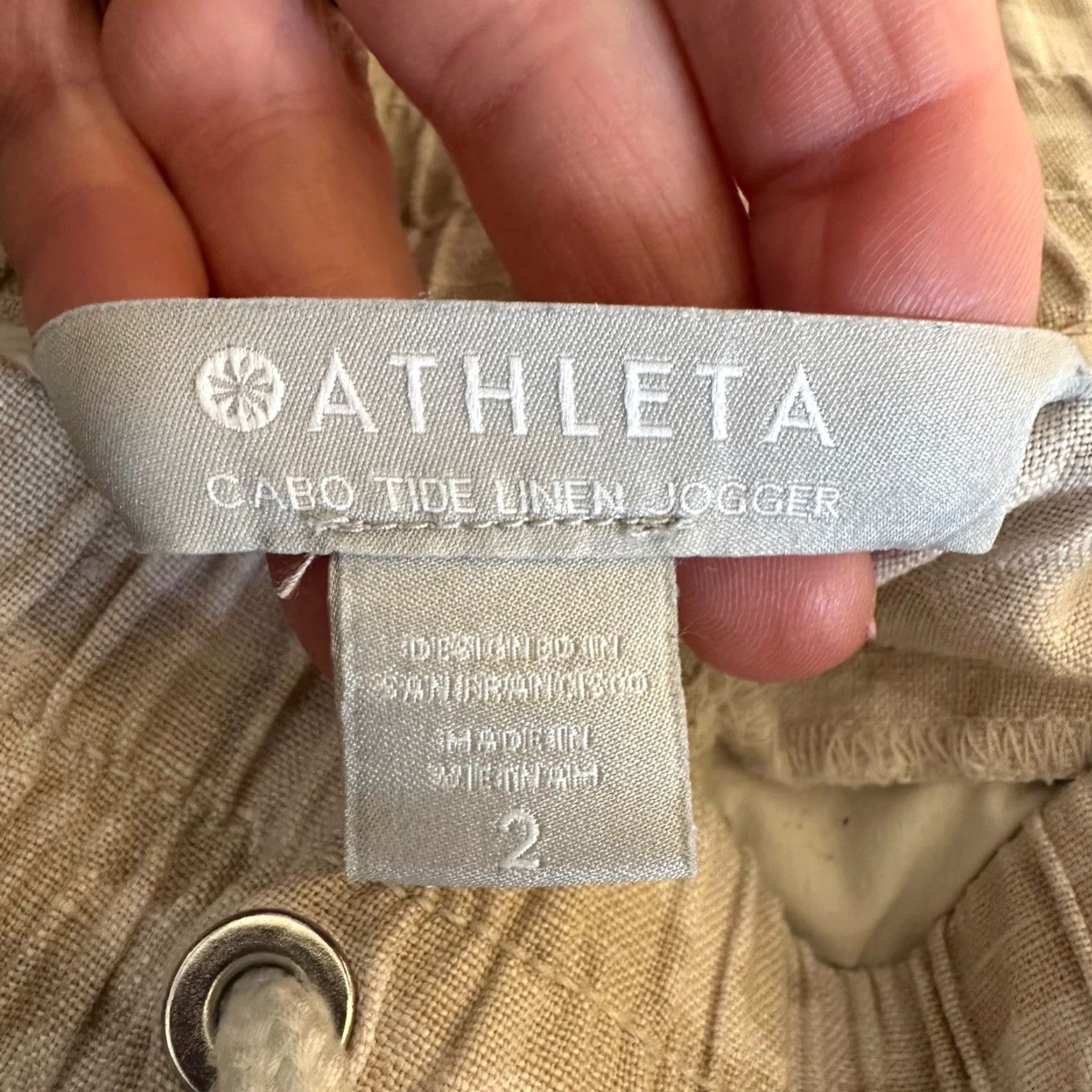 Athleta Athleta Cabo Tide Linen Jogger Pants Beige Camo Size 2 Drawstring Pockets Size 27" / US 4 / IT 40 - 7 Thumbnail