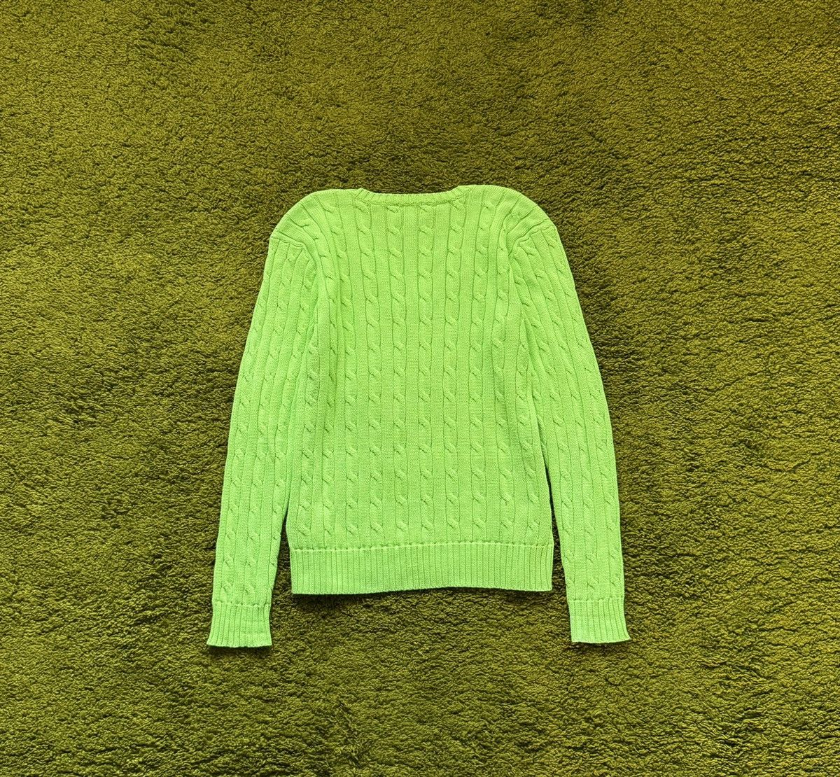 Designer × Polo Ralph Lauren Polo Ralph Lauren cable knit acid green sweater Size L / US 10 / IT 46 - 2 Thumbnail