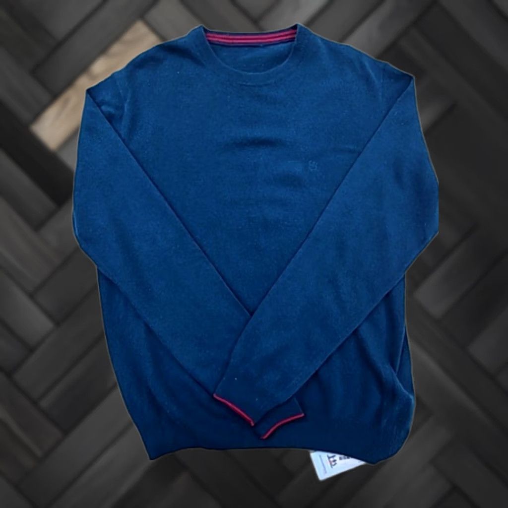 Harmont & Blaine Harmont & Blaine Men’s Navy L Crew Neck Sweater Contrast Cuffs Logo Sweater JSN Size US L / EU 52-54 / 3 - 1 Thumbnail