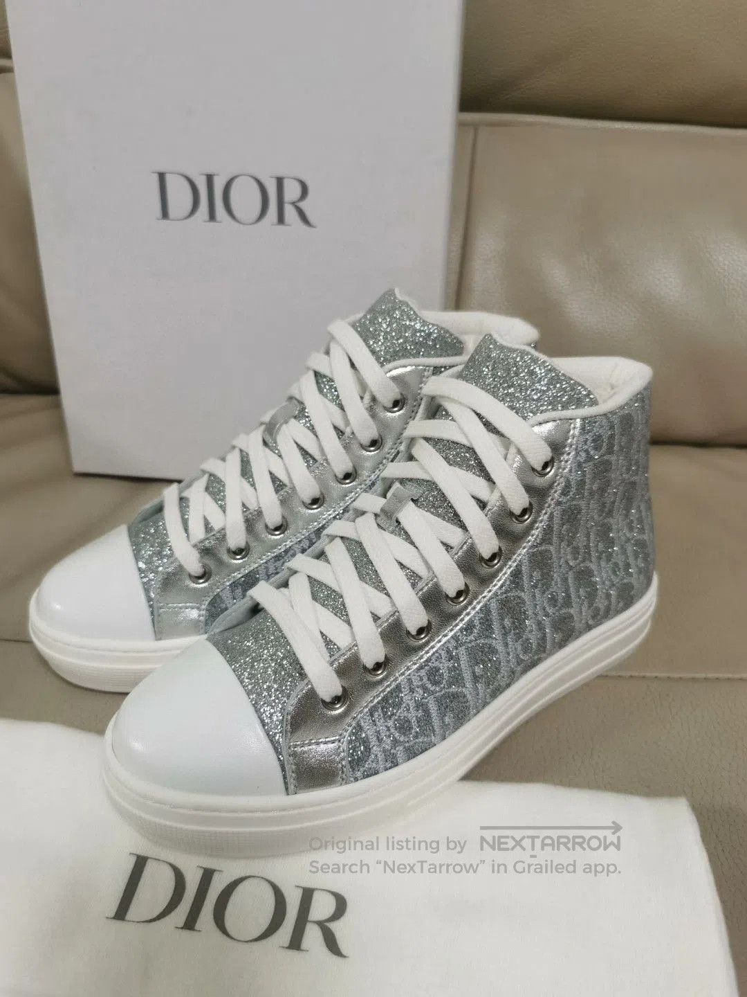 Dior Dior Sequin Embroidered Logo High-Top Shoes. Size US 4 / IT 34 - 1 Thumbnail