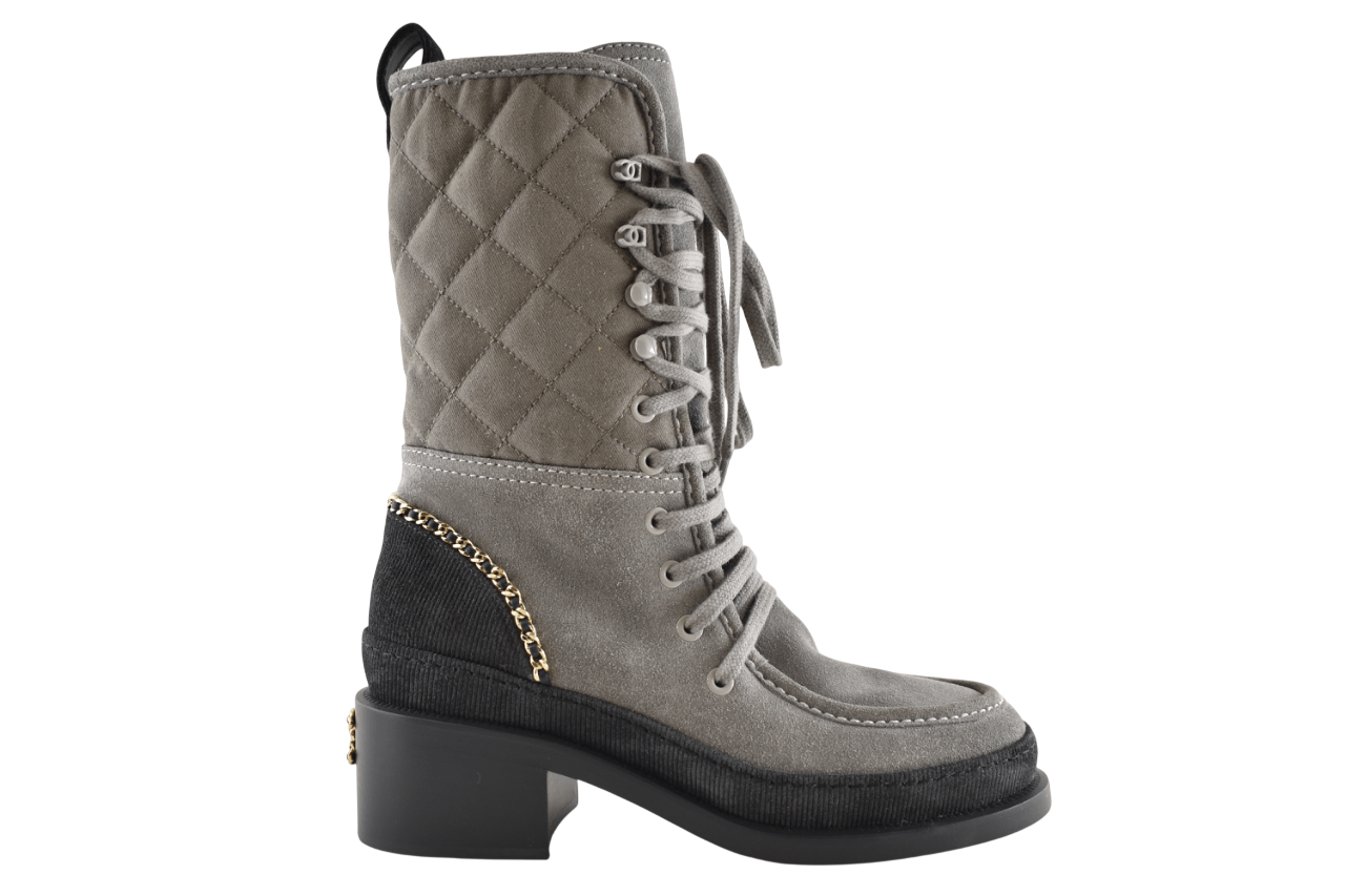 Chanel Chanel 24K Grey Quilted Chain Combat Military Tall Boot 36 Size US 6 / IT 36 - 1 Thumbnail