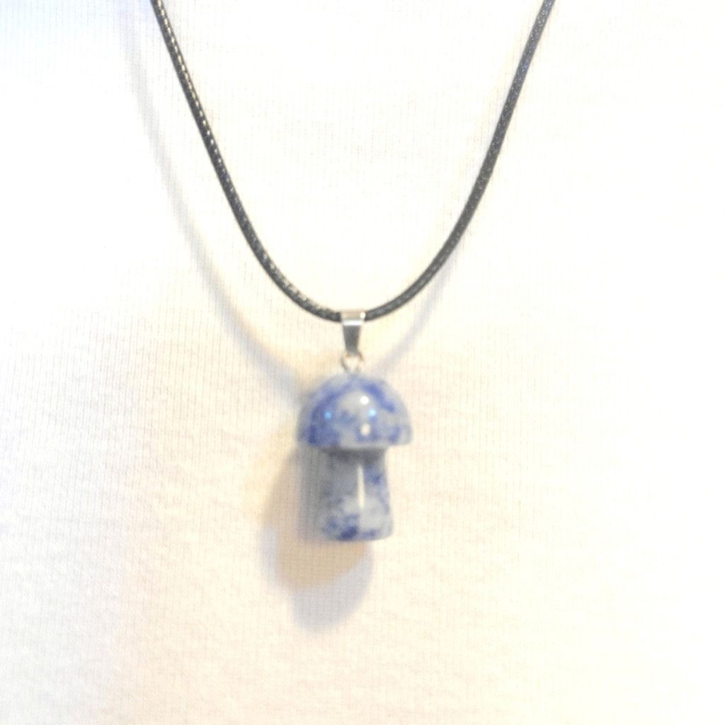 Handmade Natural Blue Sodalite Mushroom Pendant Corded Necklace Size ONE SIZE - 1 Thumbnail