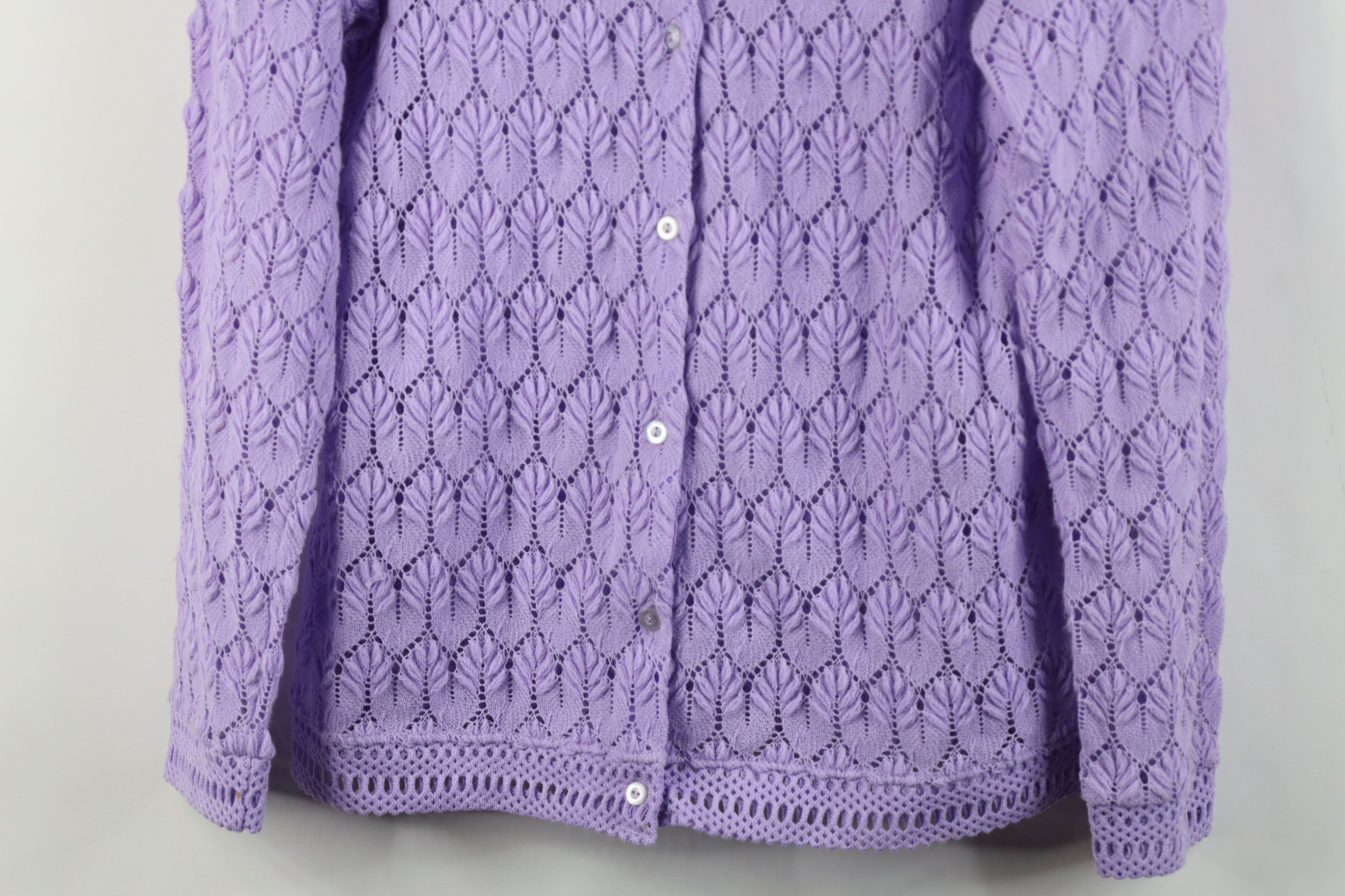 Vintage Vintage 60s Streetwear Crochet Knit Cardigan Sweater Purple Size XS / US 0-2 / IT 36-38 - 3 Thumbnail