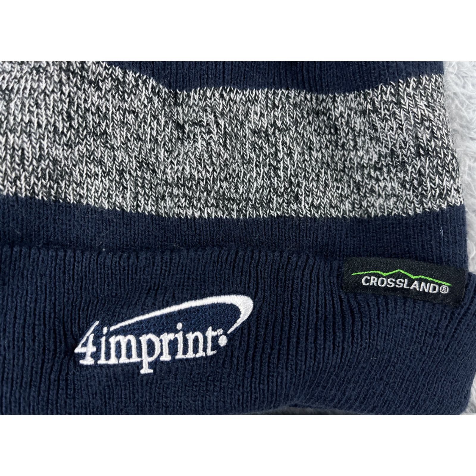 Vintage Crossland Beanie Hat Adult One Size Blue Stripe Knit 100% Acrylic Logo Outdoor Winter Size ONE SIZE - 2 Thumbnail