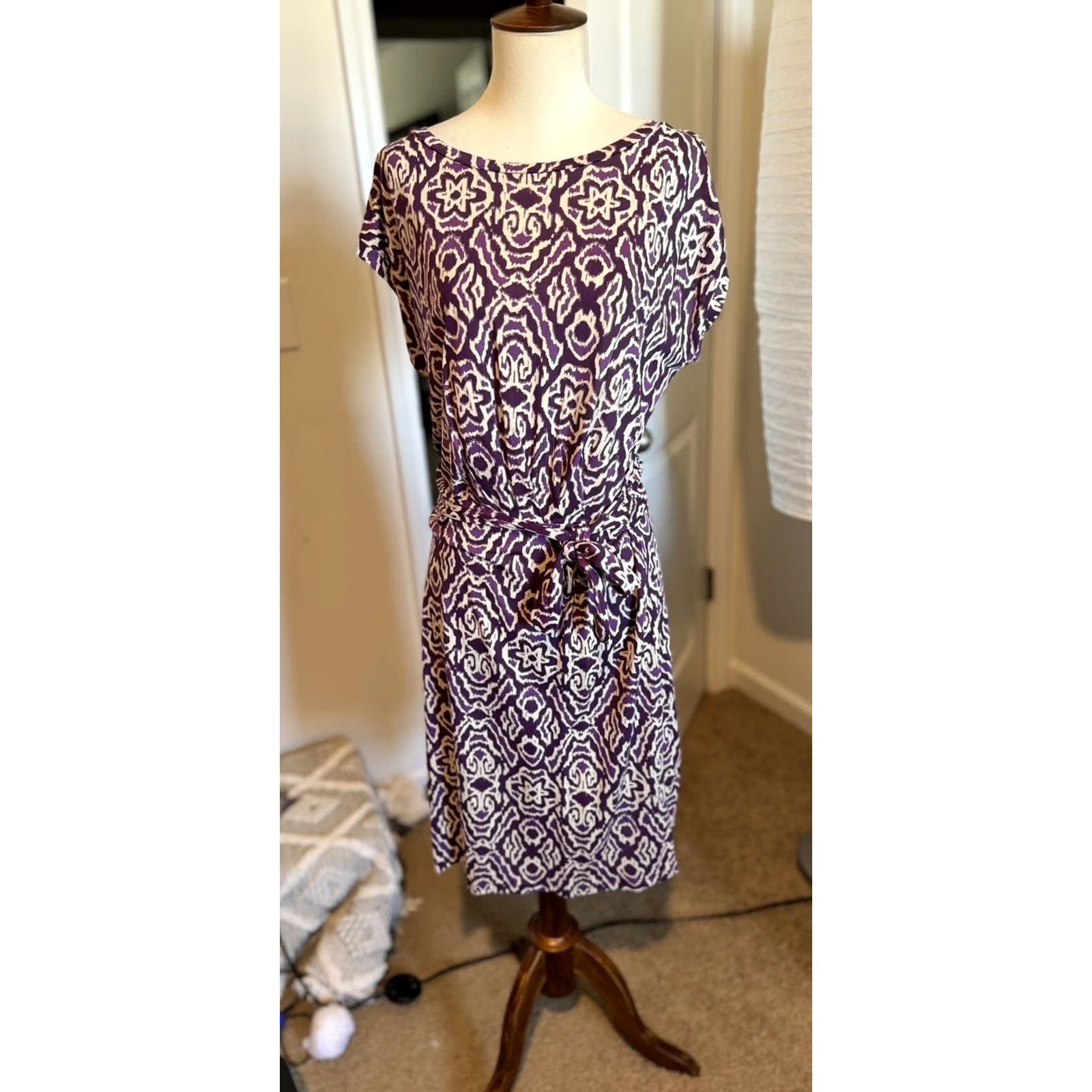 Boden Boden Dress Women's Midi Purple And White Pattern 6 Regular Fit & Flare Size M / US 6-8 / IT 42-44 - 6 Thumbnail