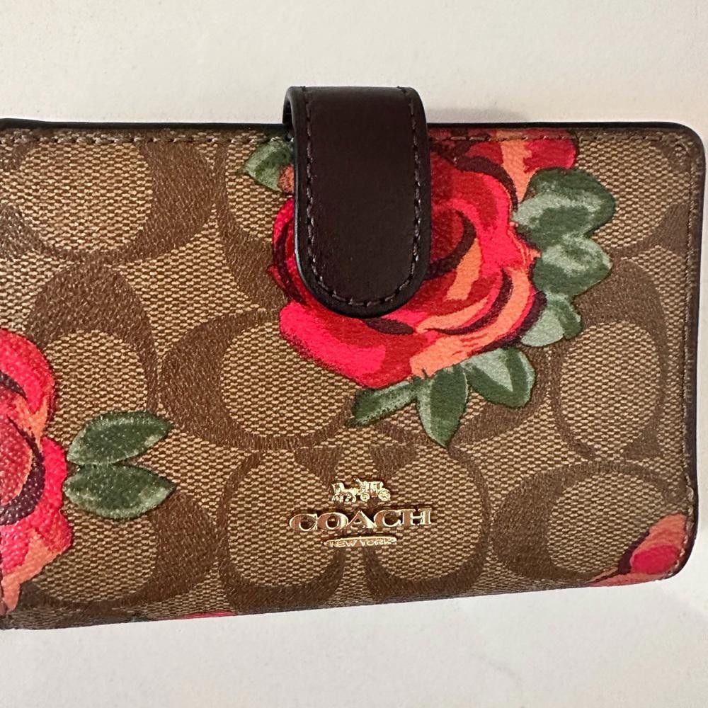 Coach COACH Bifold Medium Wallet Corner Zip Signature Floral Rose Size ONE SIZE - 2 Thumbnail